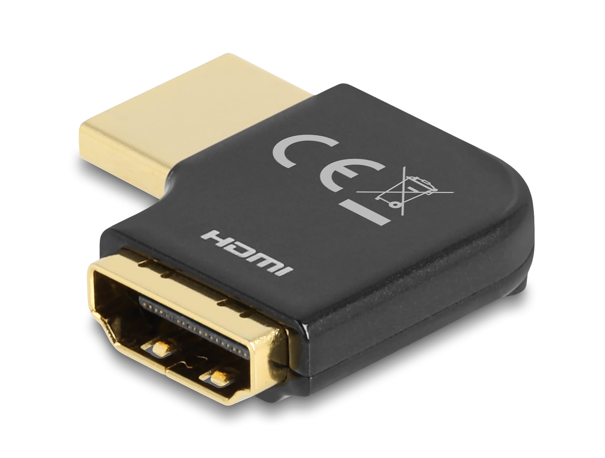 Delock HDMI-Adapter mit Ethernet - HDMI männlich nach rechts abgewinkelt zu HDMI weiblich - Schwarz - 8K60Hz (7680 x 4320)