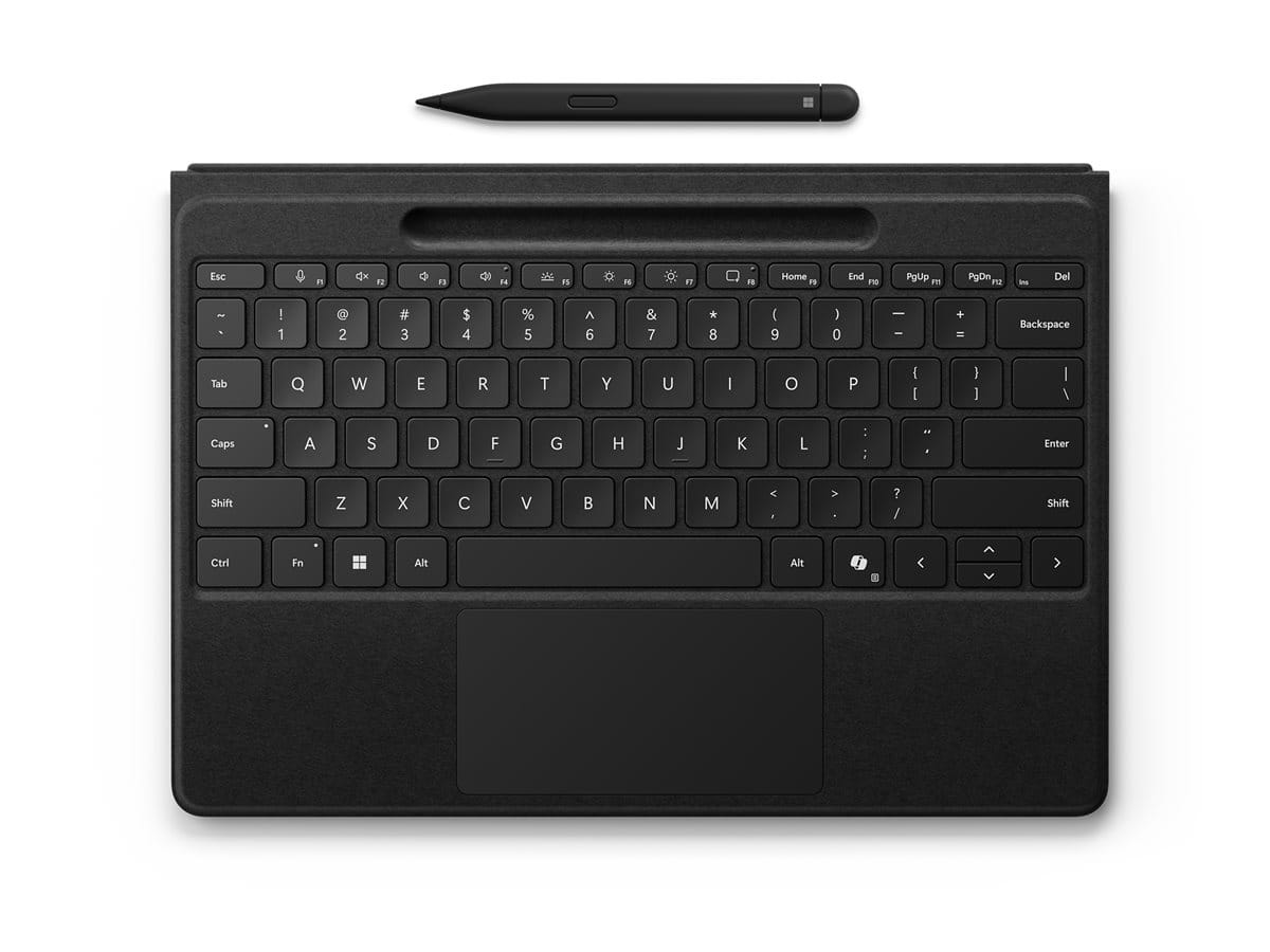 Microsoft Surface Pro Flex Keyboard - Tastatur - mit Touchpad, Beschleunigungsmesser, Surface Slim Pen 2 Ablage- und Ladeschale - hinterleuchtet - kabellos - Bluetooth LE - QWERTY - Englisch - Schwarz - mit Slim Pen - für Microsoft Surface Pro 8, Pro 8 