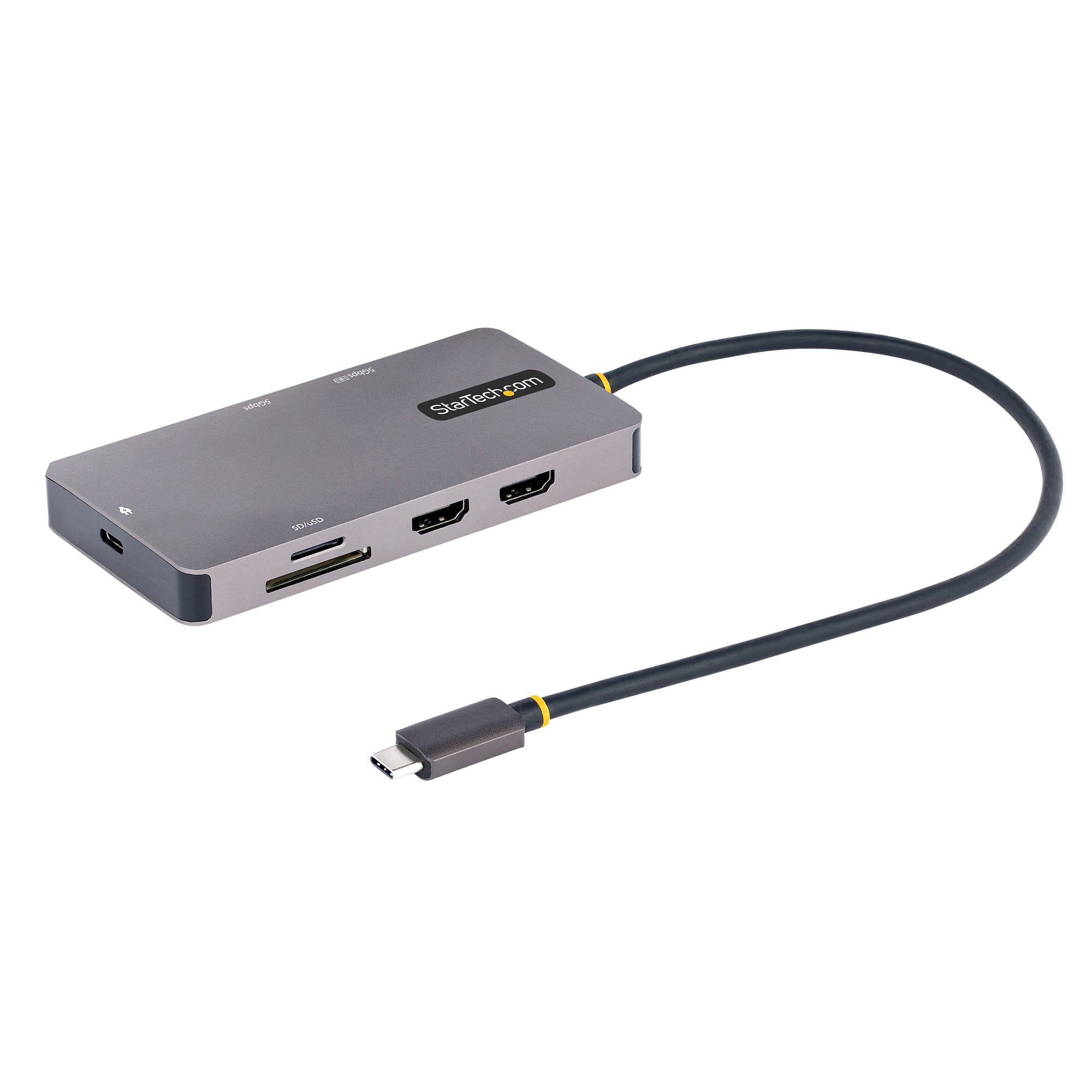 StarTech.com USB C Multiport Adapter, USB C auf Dual HDMI Video, 4K 60Hz, 5Gbit/s USB-A Hub, 100W PD Pass-through/GbE/SD-MicroSD Kartenleser, Reiseadapter/Laptop Dockingstation (120B-USBC-MULTIPORT)