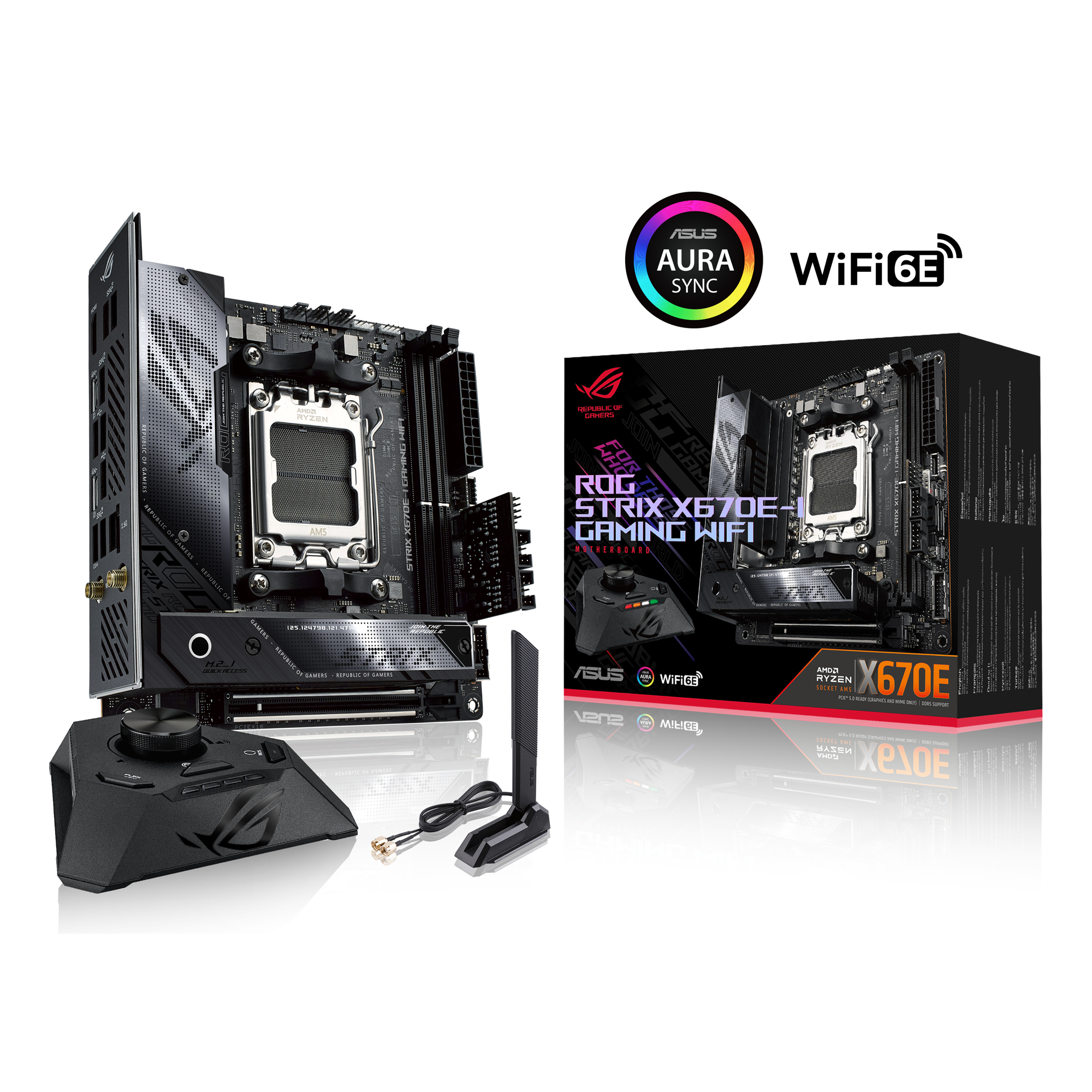 ASUS ROG Strix X670E-I Gaming WiFi - Motherboard - Mini-ITX - Socket AM5 - AMD X670E Chipsatz - USB4, USB 3.2 Gen 2, USB 3.2 Gen 1, USB-C 3.2 Gen2 - 2.5 Gigabit LAN, Wi-Fi 6E, Bluetooth - Onboard-Grafik (CPU erforderlich)