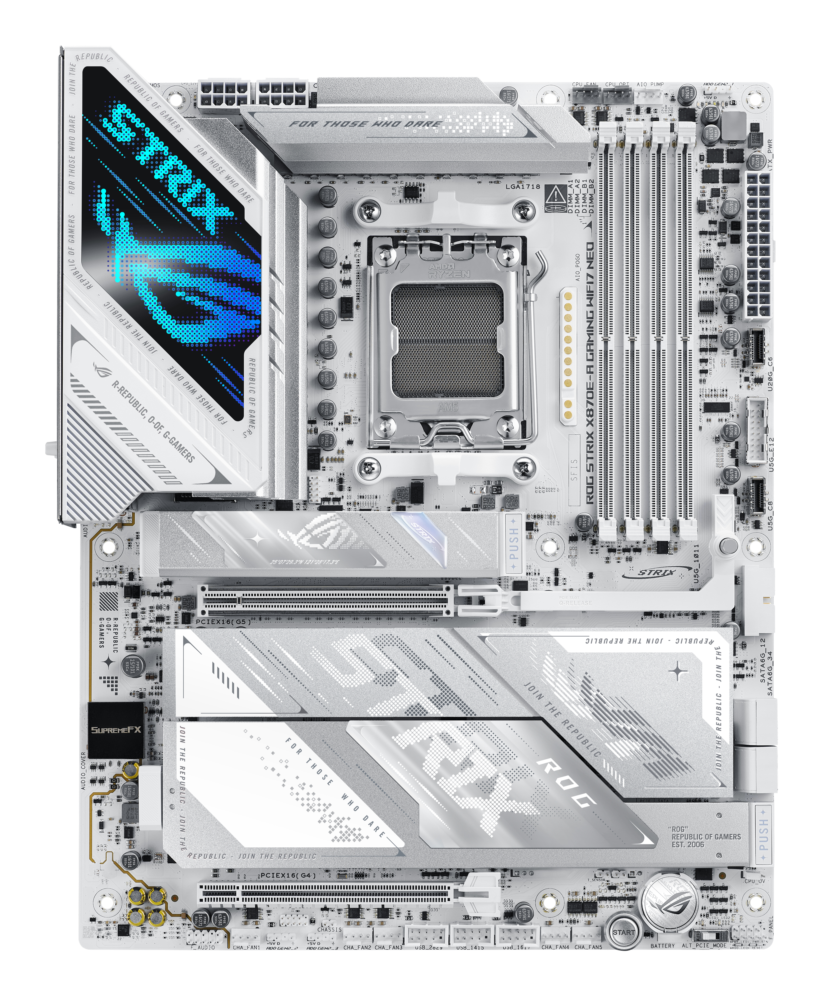 ASUS ROG STRIX X870E-A GAMING WIFI7 NEO - Motherboard - ATX - Socket AM5 - AMD X870E Chipsatz - USB4, USB 3.2 Gen 1, USB-C 3.2 Gen 1, USB-C 3.2 Gen 2x2, USB 3.2 Gen 2, USB-C 3.2 Gen2 - Wi-Fi 7, 5 Gigabit Ethernet, Bluetooth - Onboard-Grafik (CPU erforder