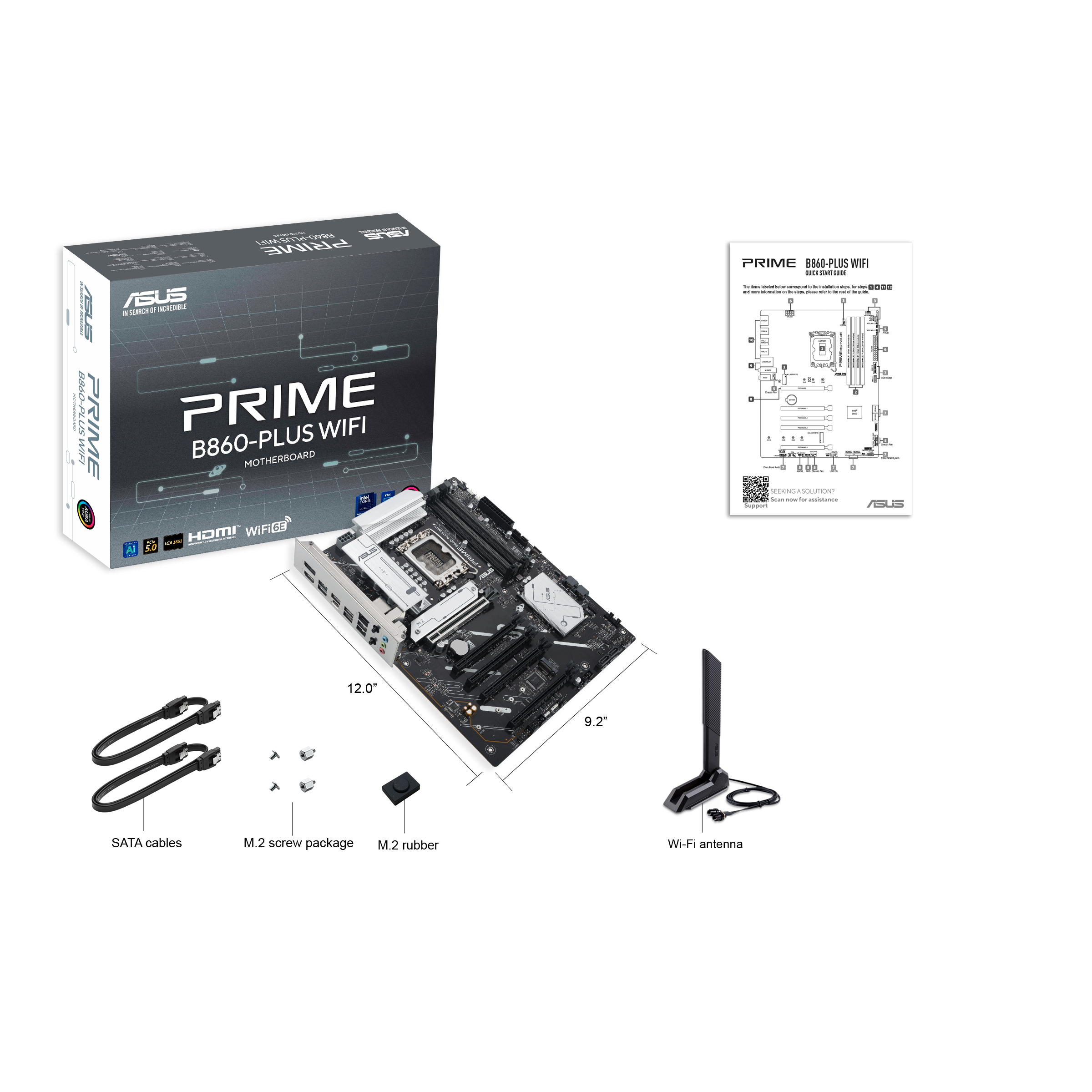 ASUS PRIME B860-PLUS WIFI - Motherboard - ATX - LGA1851 Sockel - B860 Chipsatz - USB-C 3.2 Gen 2x2, USB 3.2 Gen 2, USB 3.2 Gen 1, USB-C 3.2 Gen 1 - 2.5 Gigabit LAN, Bluetooth, Wi-Fi 6E - Onboard-Grafik (CPU erforderlich)