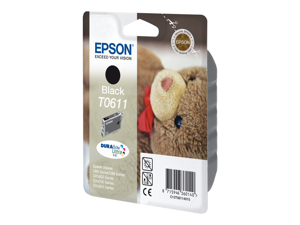 Epson Teddybear Singlepack Black T0611 DURABrite Ultra Ink, Schwarz, Tinte auf Pigmentbasis, 8 ml, 1 Stück(e), Einzelpackung