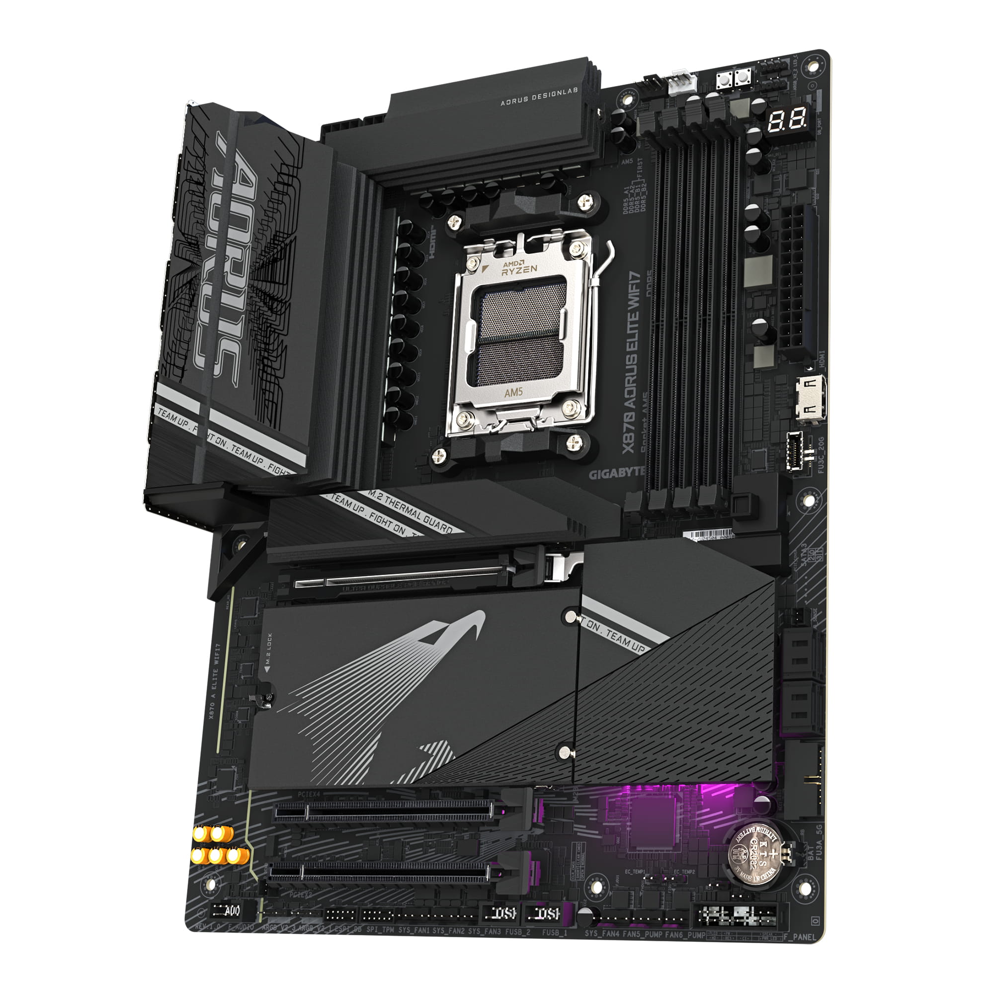 Gigabyte X870 AORUS ELITE WIFI7 Mainboard - Unterstützt AMD Ryzen 9000 CPUs, 16+2+2 Phasen VRM, bis zu 8000MHz DDR5 (OC), 3xPCIe 5.0 + 1xPCIe 4.0, Wi-Fi 7, 2.5GbE LAN, USB 4, AMD, Sockel AM5, AMD Ryzen 7000 Series, AMD Ryzen 8000 Series, AMD Ryzen 9000 