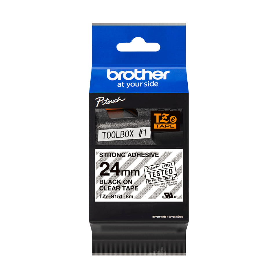 Brother TZe-S151 - Extra starker Klebstoff - schwarz auf durchsichtig - Rolle (2,4 cm x 8 m)