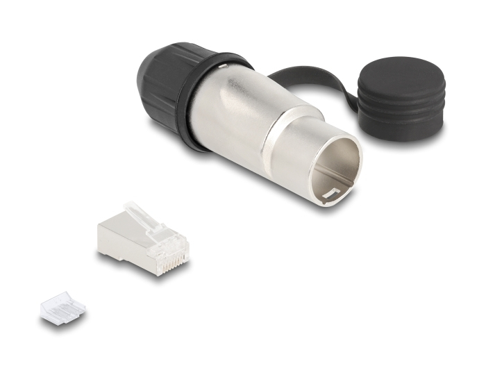 Delock Netzwerkanschluss - RJ-45 (M) - CAT 6a - Schutzkappe, robustes Steckverbindergehäuse, staub- und wasserdicht (IP66)