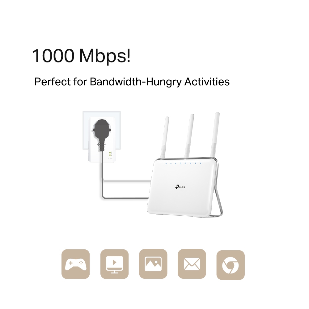 TP-LINK Powerline TL-PA7017P AV1000 Gigabit Passthrough - Powerline Adapter 1GbE, HomePlug AV (HPAV)