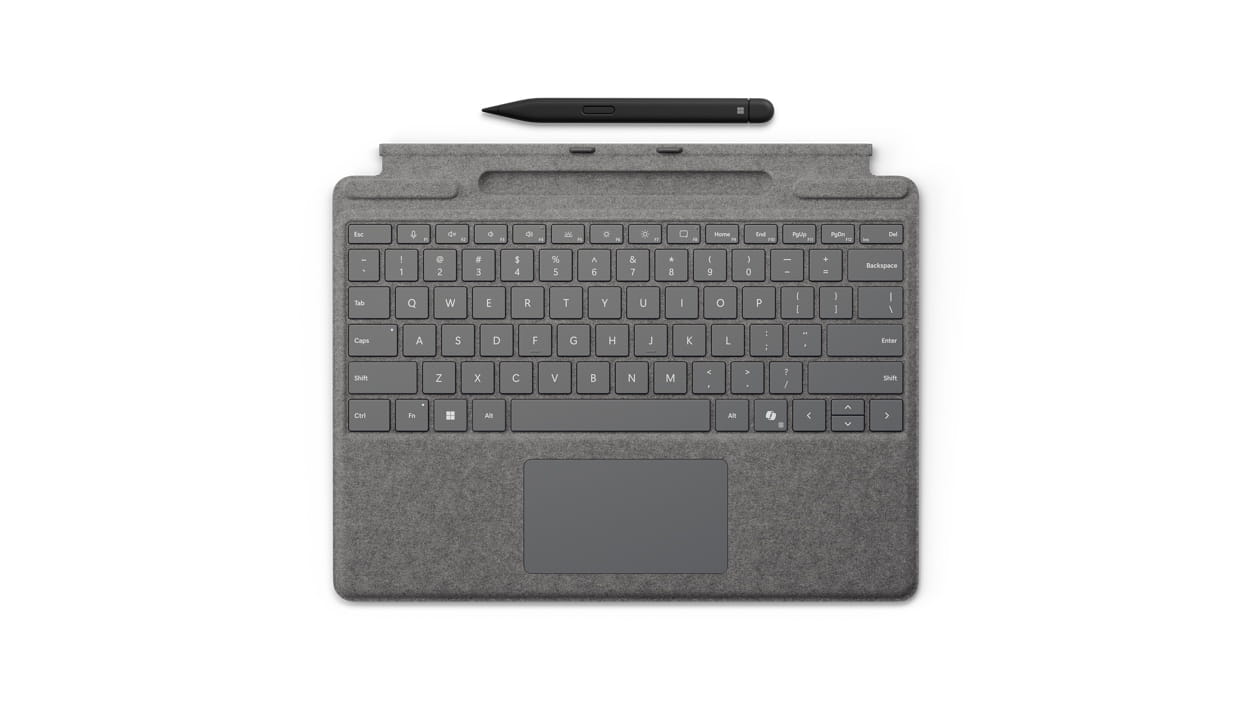Microsoft Surface Pro Keyboard - Tastatur - mit Trackpad, Beschleunigungsmesser, Surface Slim Pen 2 Ablage- und Ladeschale - QWERTZ - Deutsch/Österreichisch - Platin - mit Slim Pen 2 - für Microsoft Surface Pro 8, Pro 8 for Business, Pro 9, Pro 9 for B