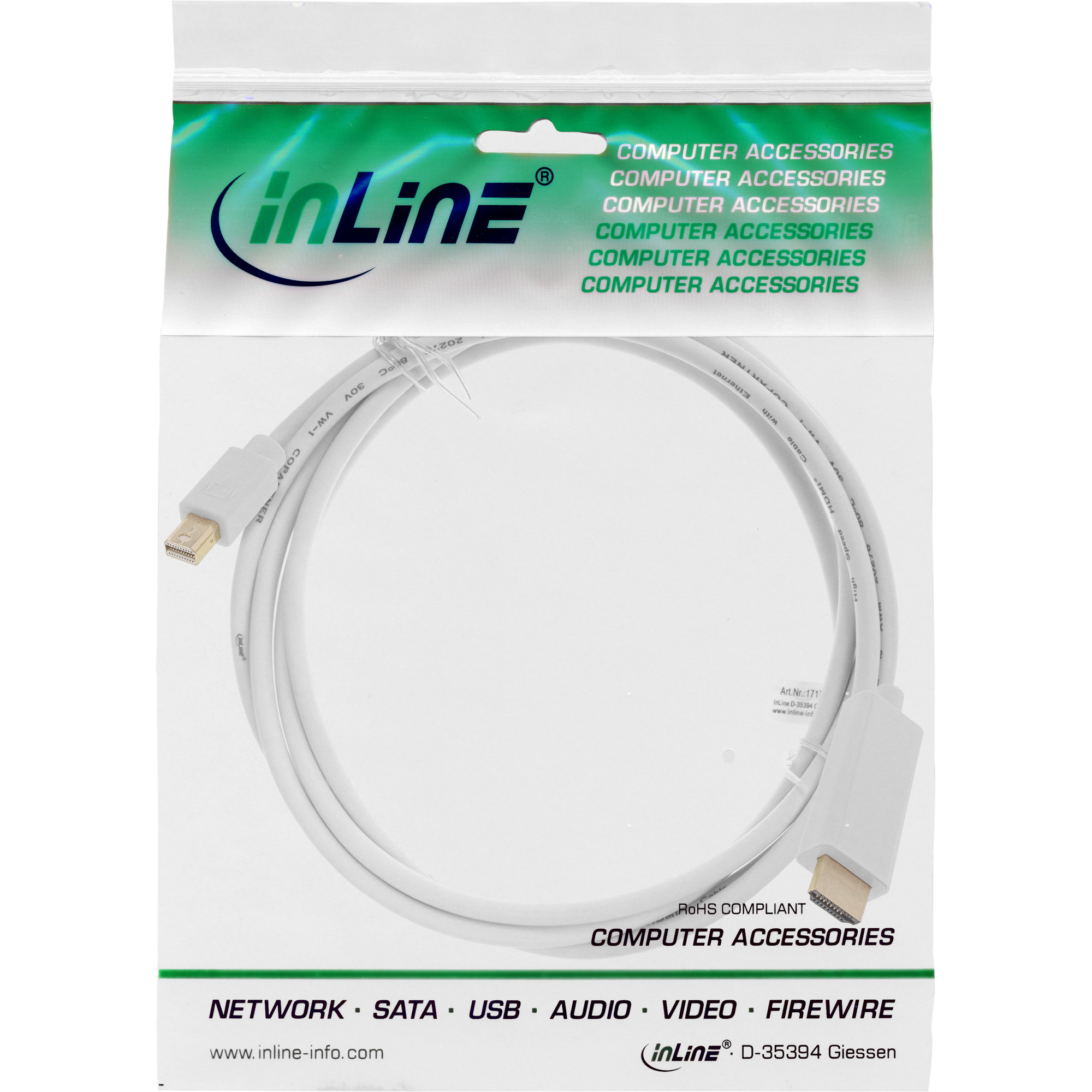 InLine Mini DisplayPort zu HDMI Konverter Kabel - weiß - 1,5m - 4K2K - mit Audio