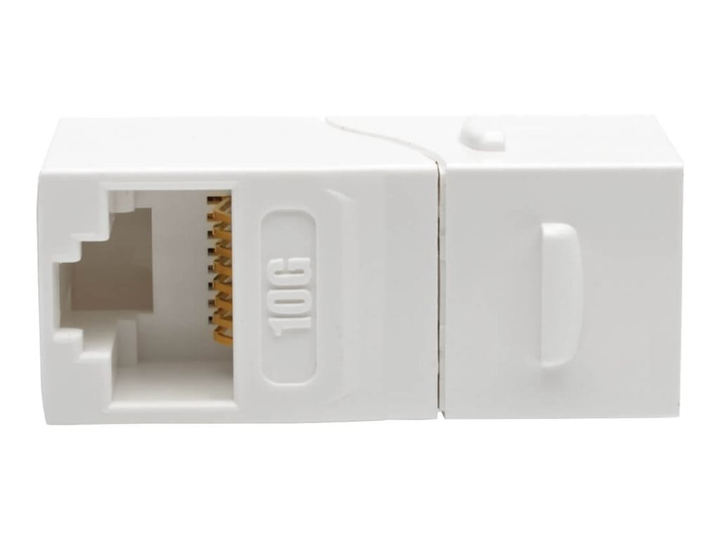Tripp Eaton Tripp Lite Series Cat6a Straight-Through Modular In-Line Snap-In Coupler w/90-Degree Down-Angled Port, White (RJ45 F/F)