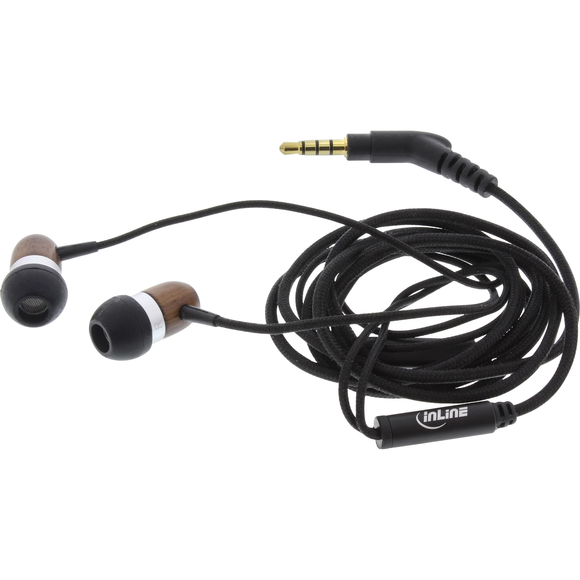 InLine woodin-ear - In-Ear Headset mit Kabelmikrofon und Funktionstaste - Walnuss