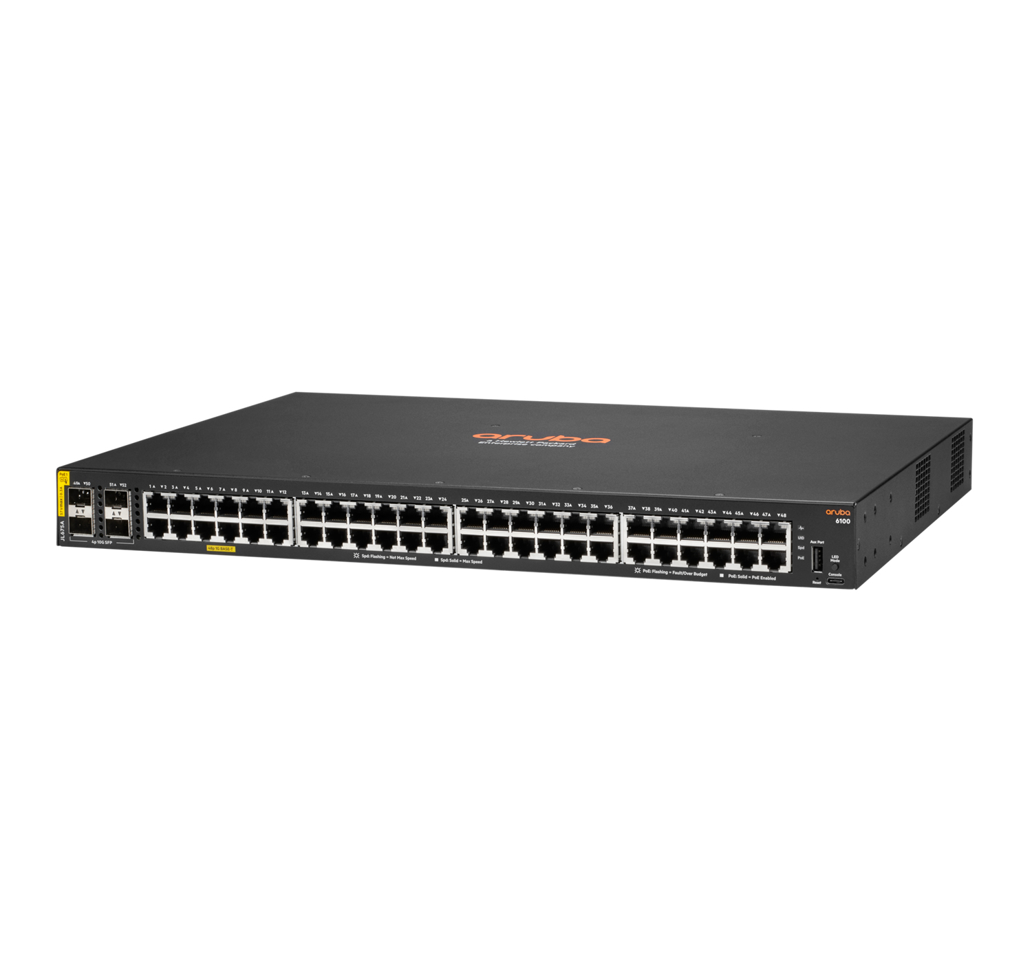 HPE Aruba Networking 6100 48G Class4 PoE 4SFP+ 370W Switch - Switch - managed - 48 x 10/100/1000 (PoE+)