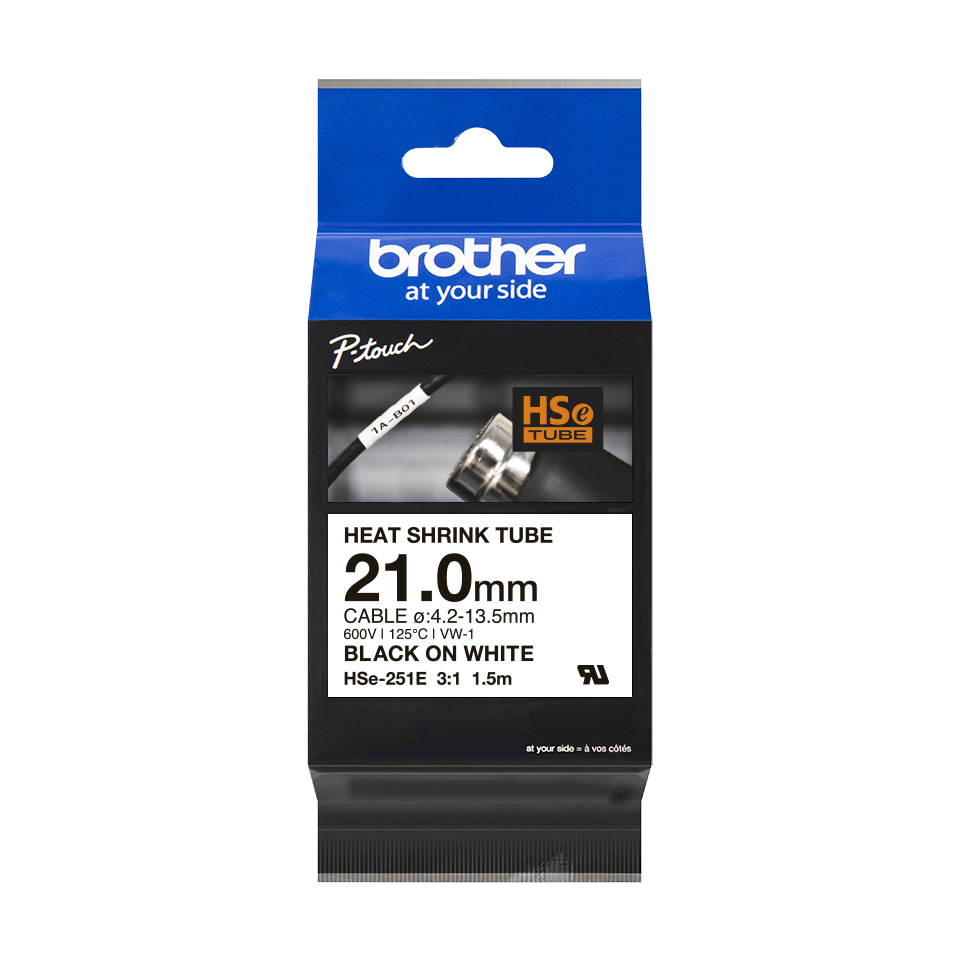 Brother HSe-251E - Schwarz auf Weiß - Rolle (2,1 cm x 1,5 m)