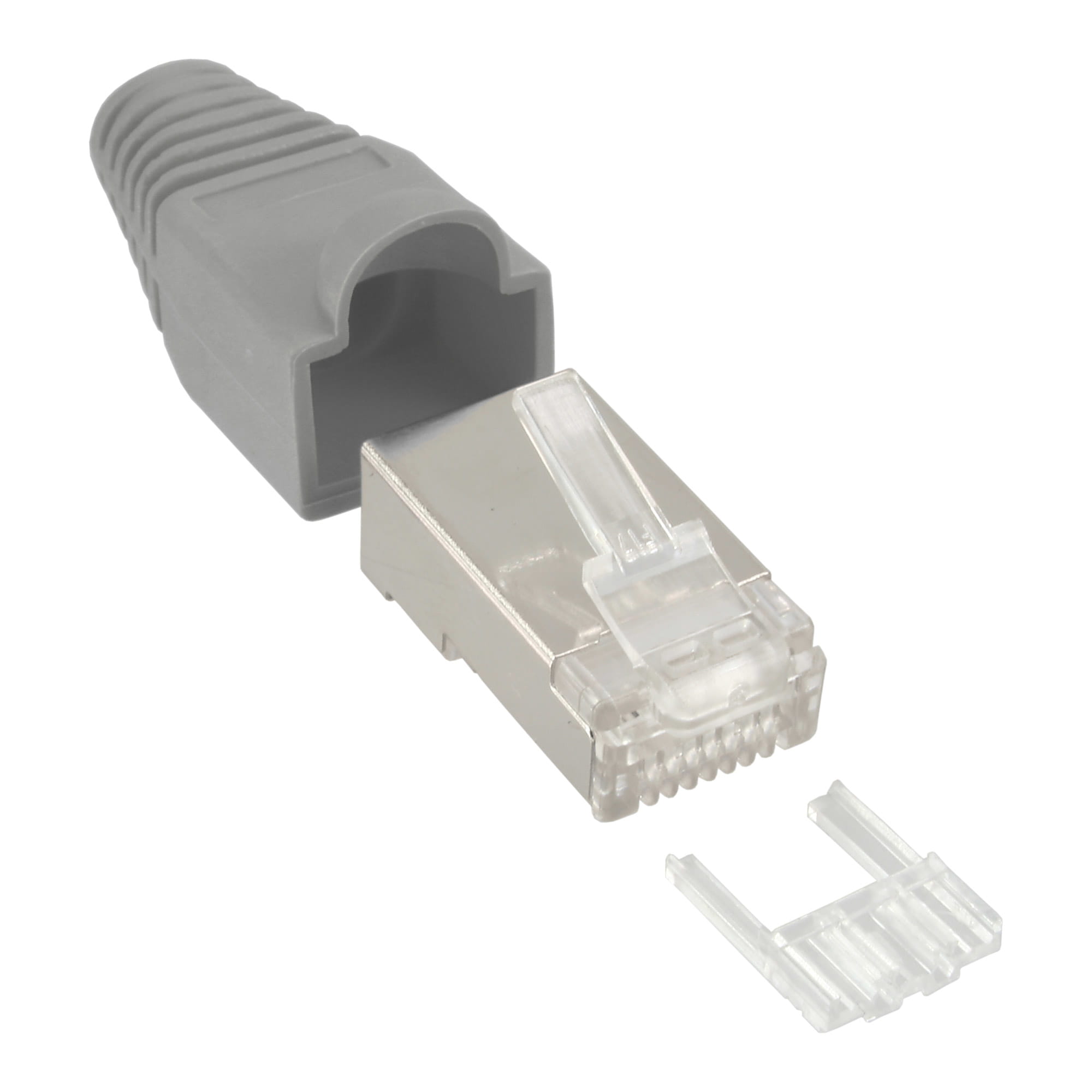 InLine Crimpstecker RJ45 geschirmt - Knickschutz grau & Einfädelhilfe - 10er Pack