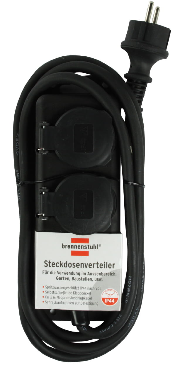 Brennenstuhl Extension socket IP44 2-way black