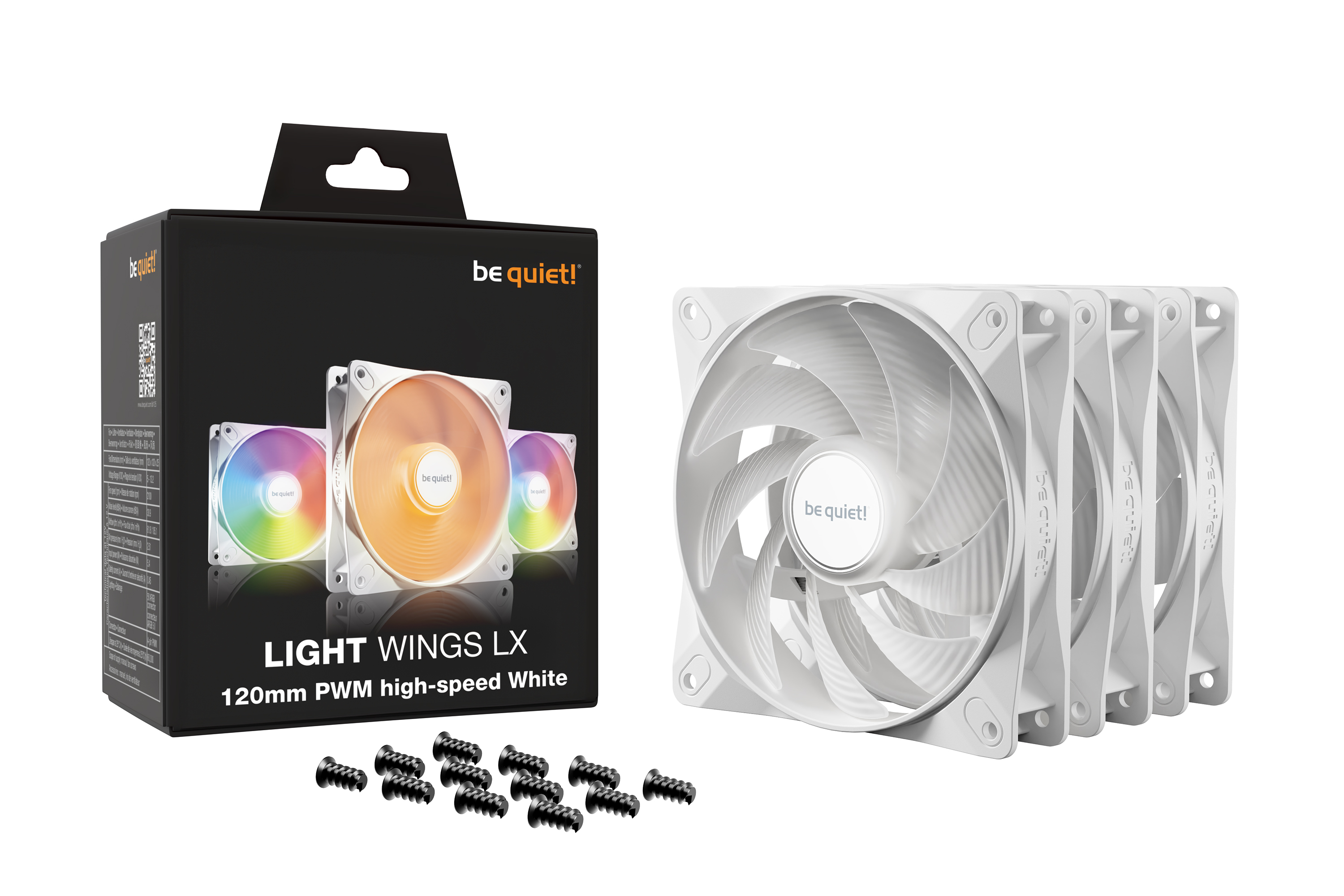 Be Quiet! Light Wings LX - Gehäuselüfter - PWM High-Speed - 120 mm - weiß (Packung mit 3)