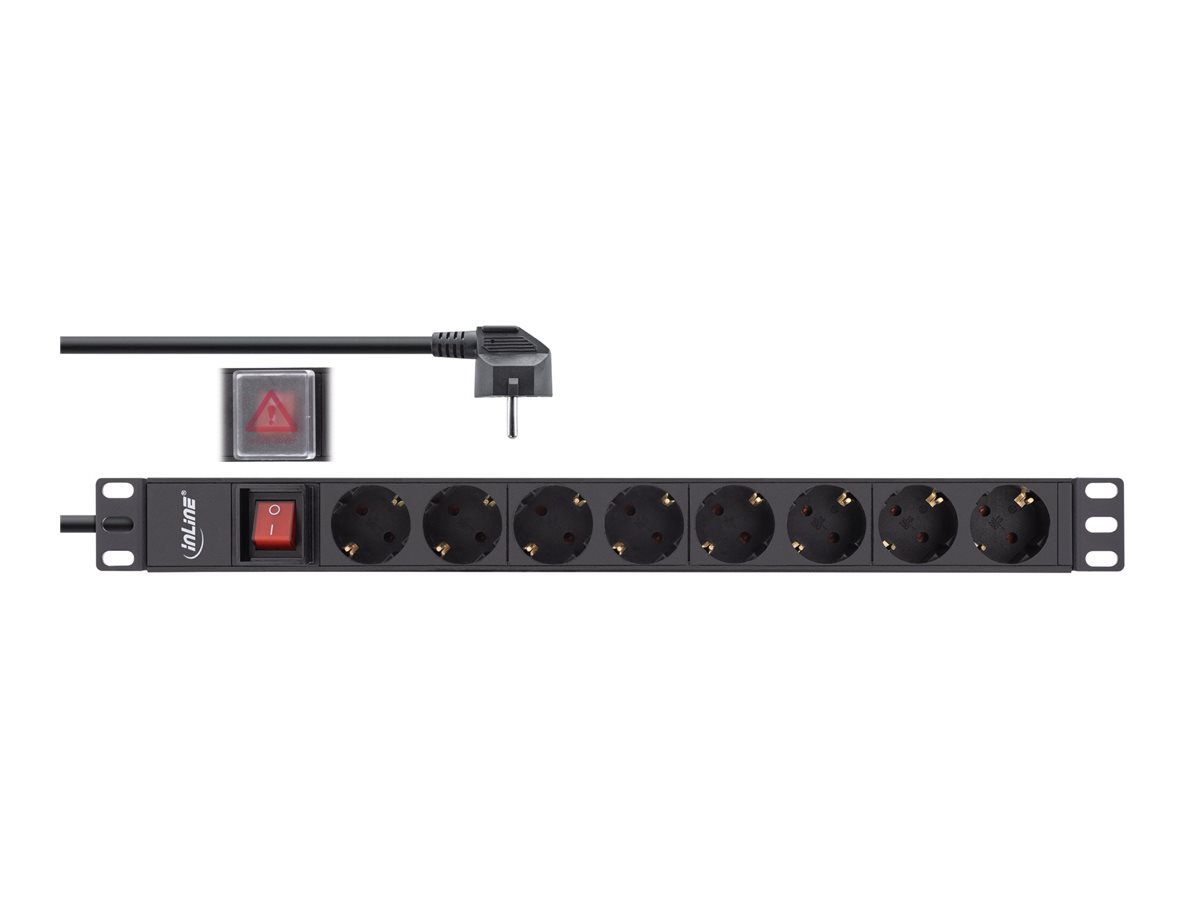 InLine 19" Steckdosenleiste - 8-fach Schutzkontakt - mit Schalter - 2m - schwarz