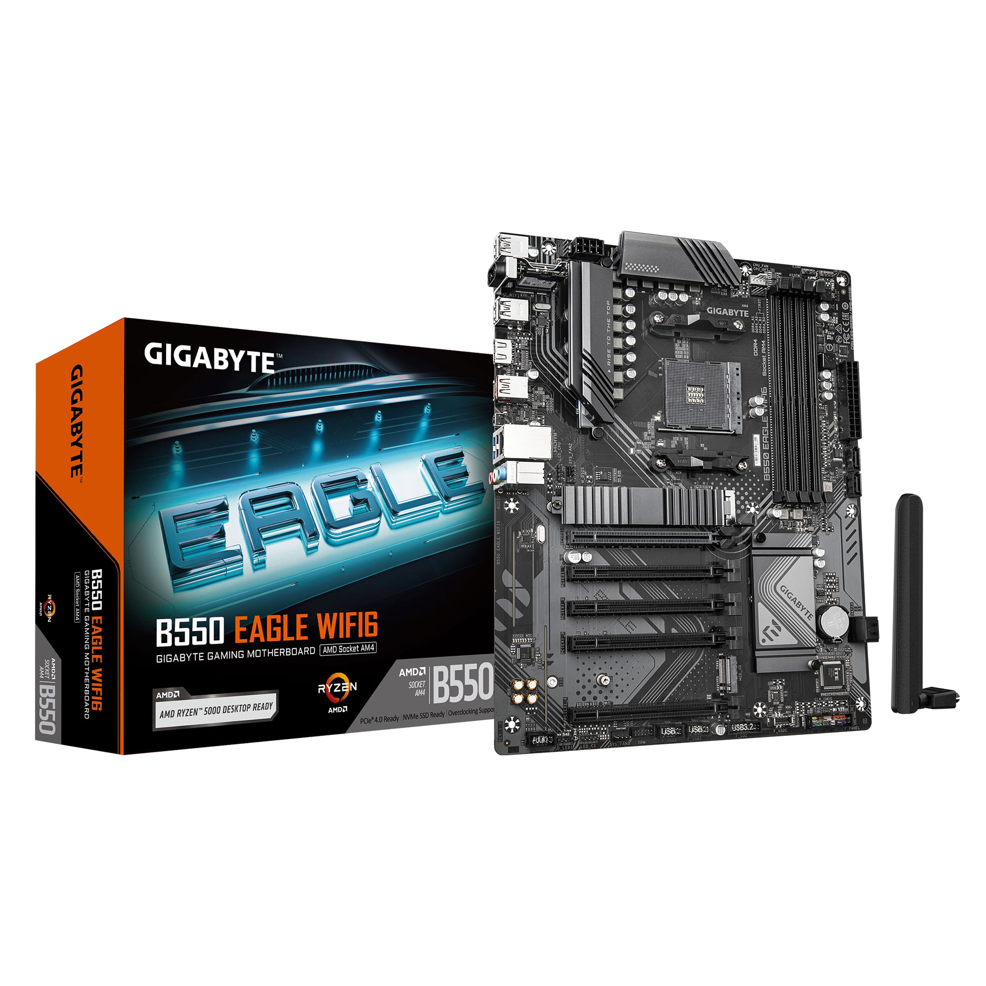Gigabyte B550 EAGLE WIFI6 - Motherboard - ATX - Socket AM4 - AMD B550 Chipsatz - USB-C 3.2 Gen 1, USB 3.2 Gen 2, USB 3.2 Gen 1 - Bluetooth, Wi-Fi 6E, Gigabit LAN - Onboard-Grafik (CPU erforderlich)
