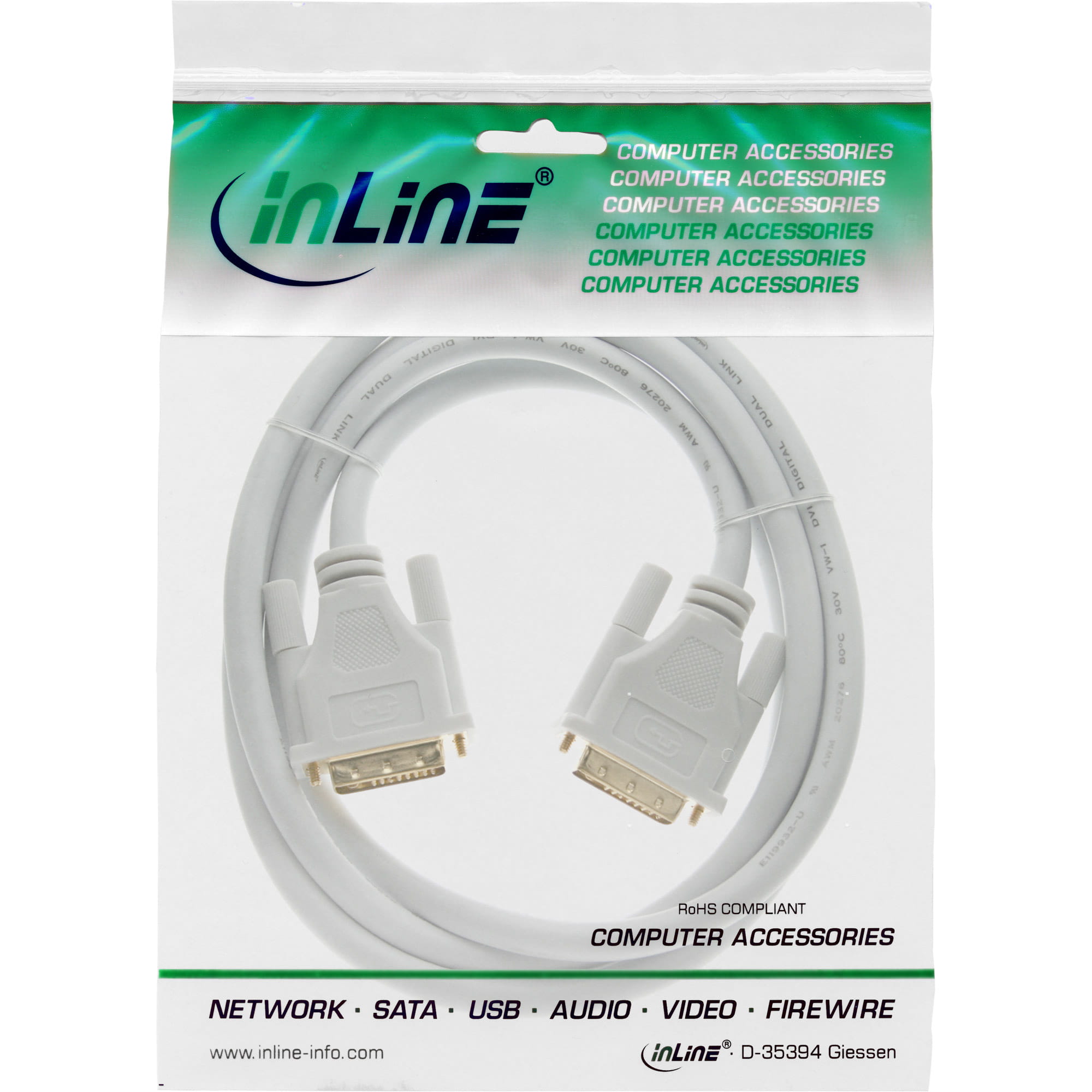 InLine DVI-D Kabel - digital 24+1 Stecker / Stecker - Dual Link - weiß / gold - 2m