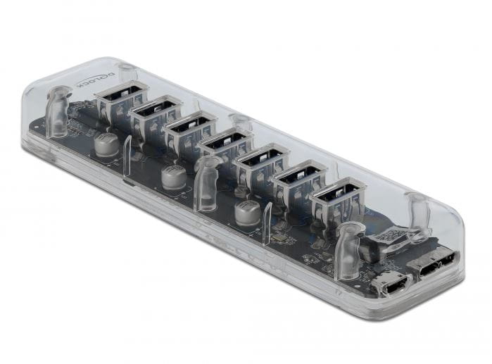 Delock Externer USB 3.0 Hub mit 7 Ports transparent