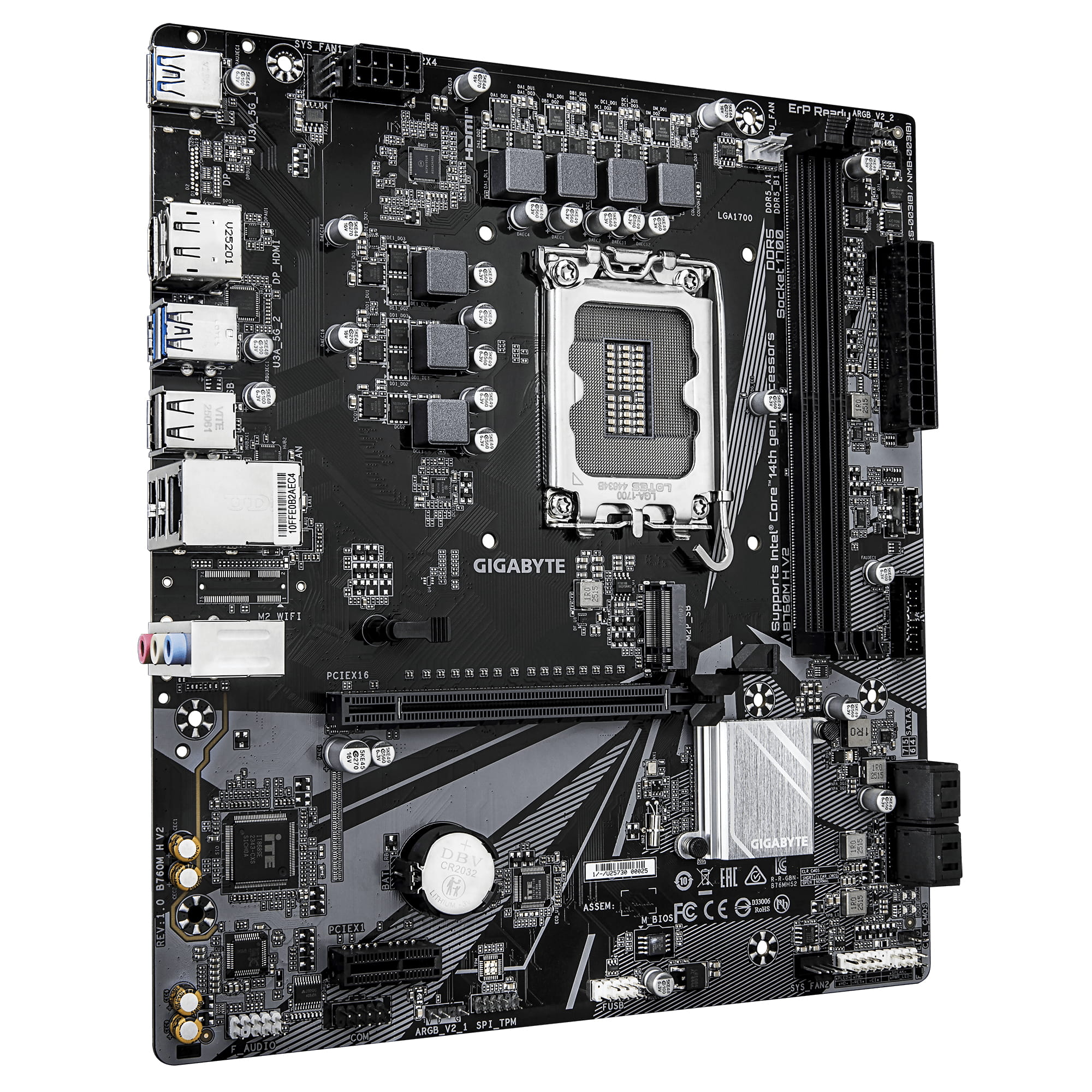 Gigabyte B760M H V2 Mainboard - Unterstützt Intel Core Prozessoren der 14. Generation, digitales 5+1+1-Phasen-VRM, bis zu 8000MHz DDR5 (O.C.), 1xPCIe 4.0 M.2, 1GbE LAN, USB 3.2 Gen1, Intel, LGA 1700, Intel® Celeron®, Intel Core i3 12th Gen, Intel Core
