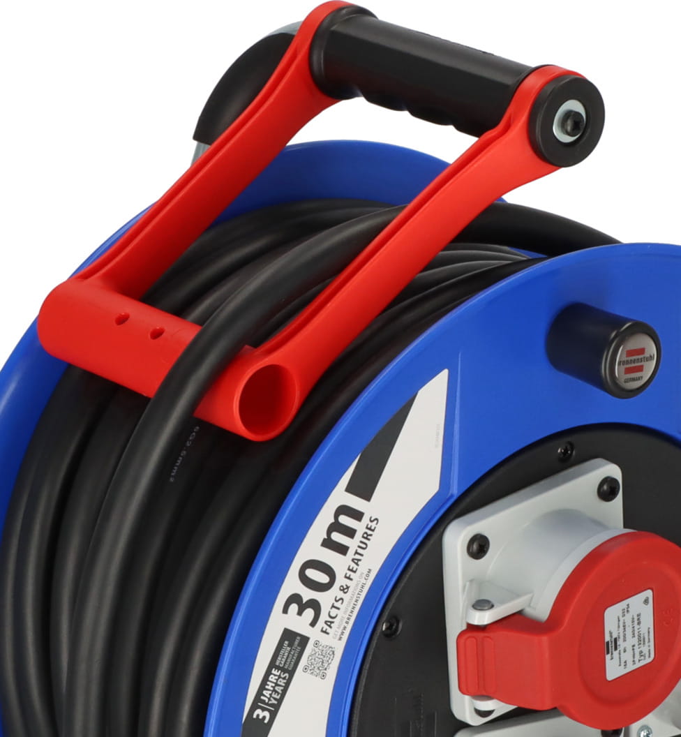 Brennenstuhl 1238020, 30 m, Draußen, IP44, Neopren, Kunststoff, Gummi, Schwarz, Blau, Rot, 3 AC-Ausgänge