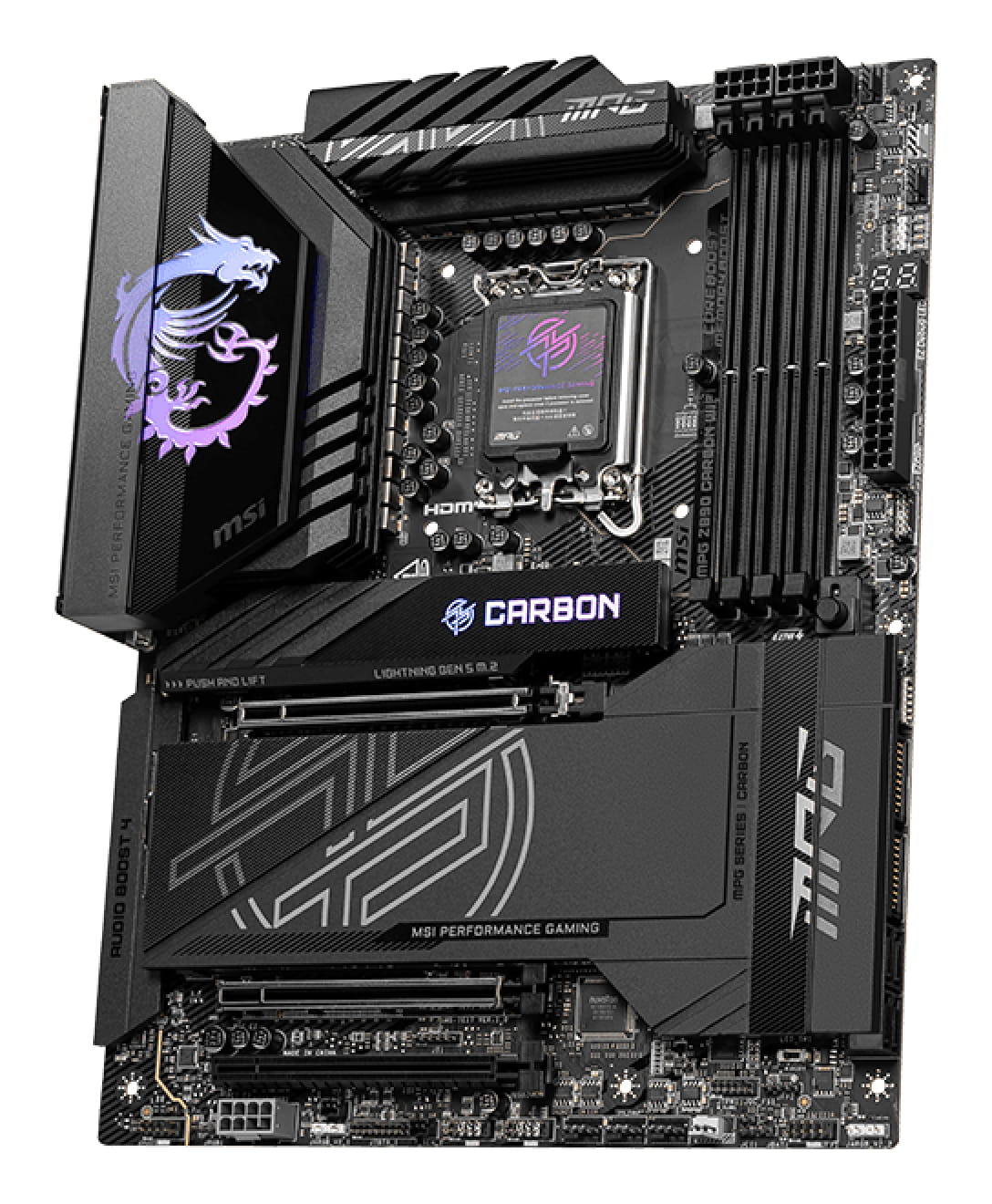 MSI MPG Z890 Carbon WiFi - Motherboard - ATX - LGA1851 Sockel - Z890 Chipsatz - USB 3.2 Gen 1, USB-C 3.2 Gen 2x2 - 2.5 Gigabit LAN, 5 Gigabit Ethernet, Wi-Fi 7, Bluetooth - Onboard-Grafik (CPU erforderlich)