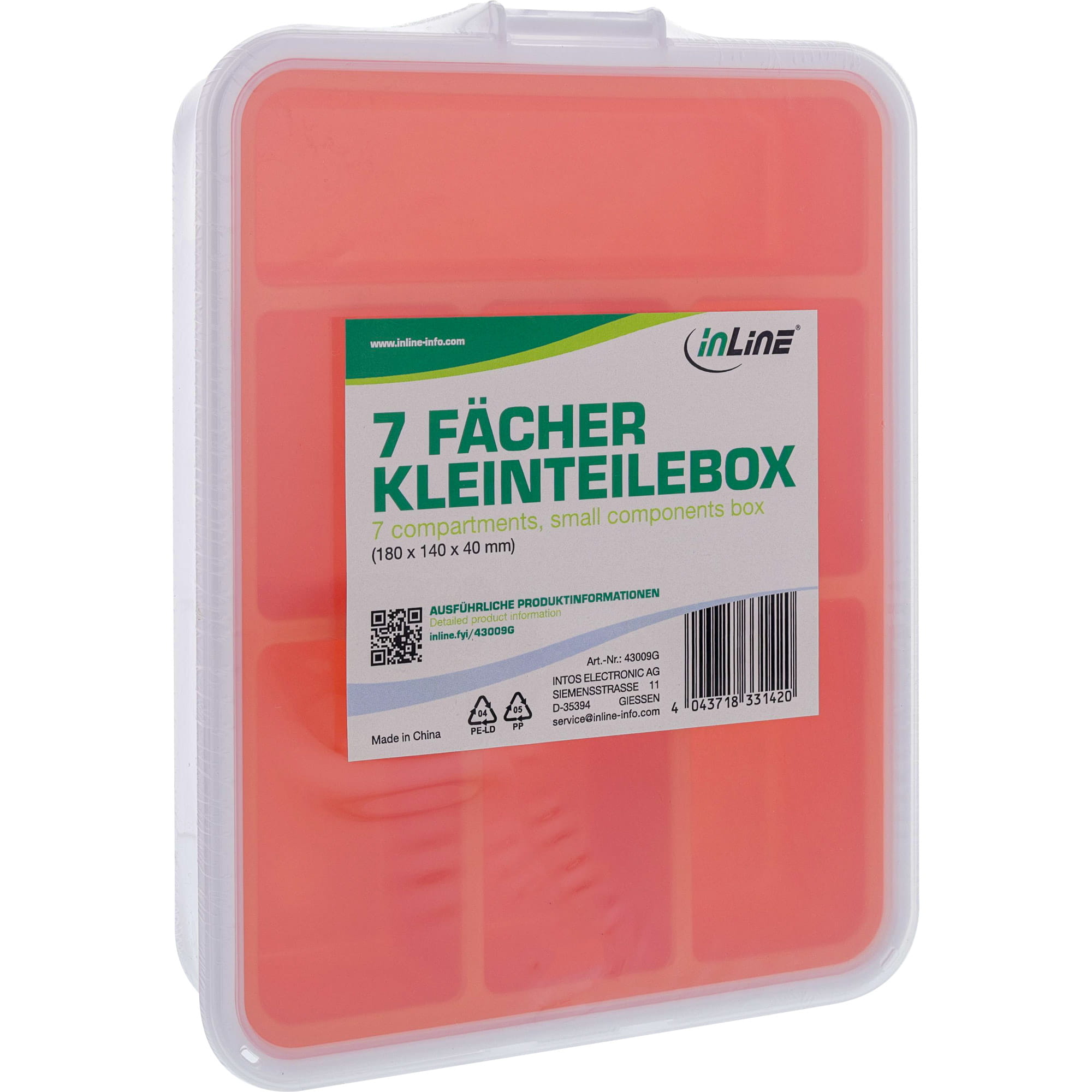 InLine Kleinteilebox - 7 Fächer - Abmessungen: 180x140x40mm - orange
