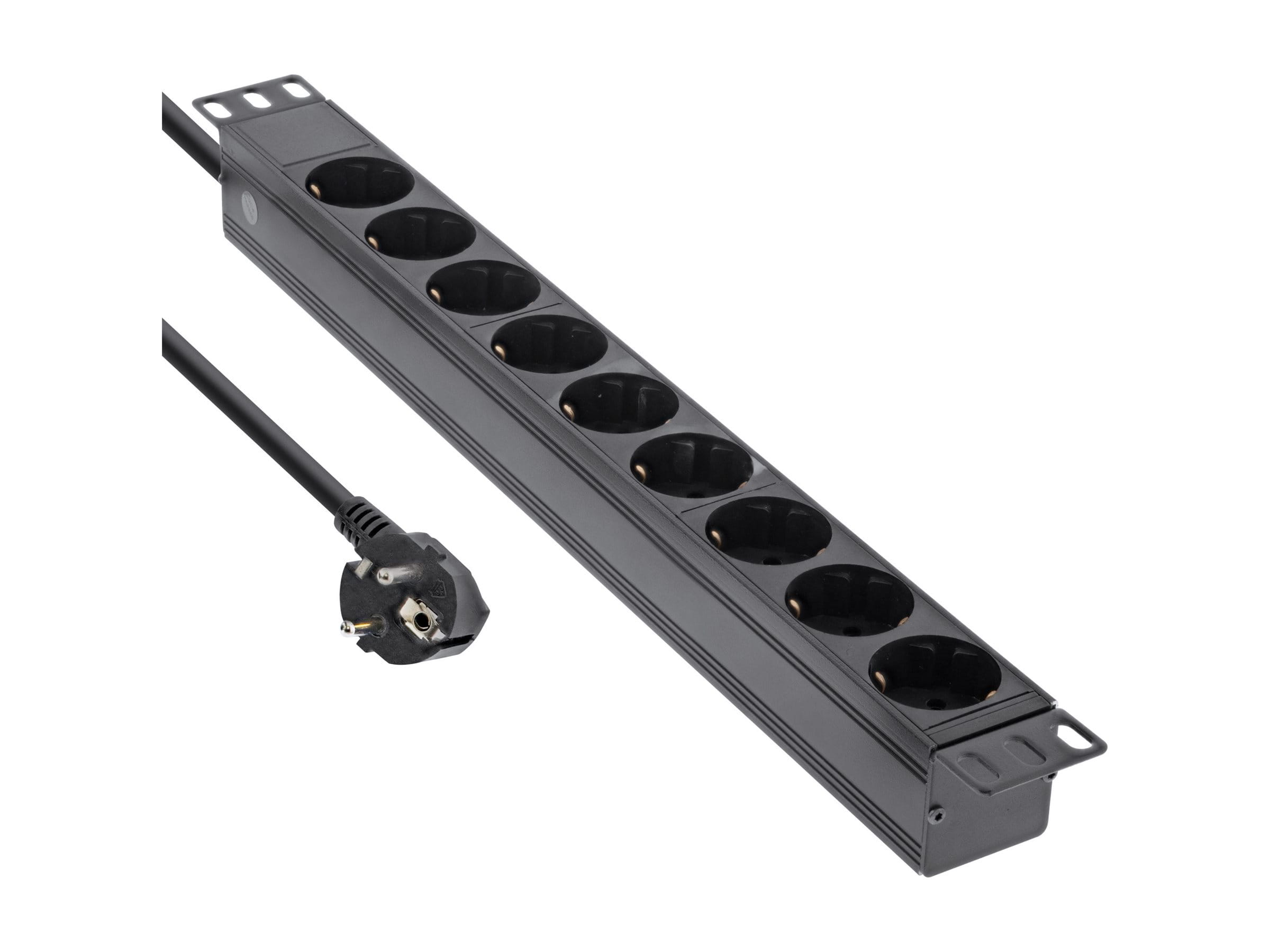InLine 19" Steckdosenleiste - 9-fach Schutzkontakt - ohne Schalter - 2m - schwarz