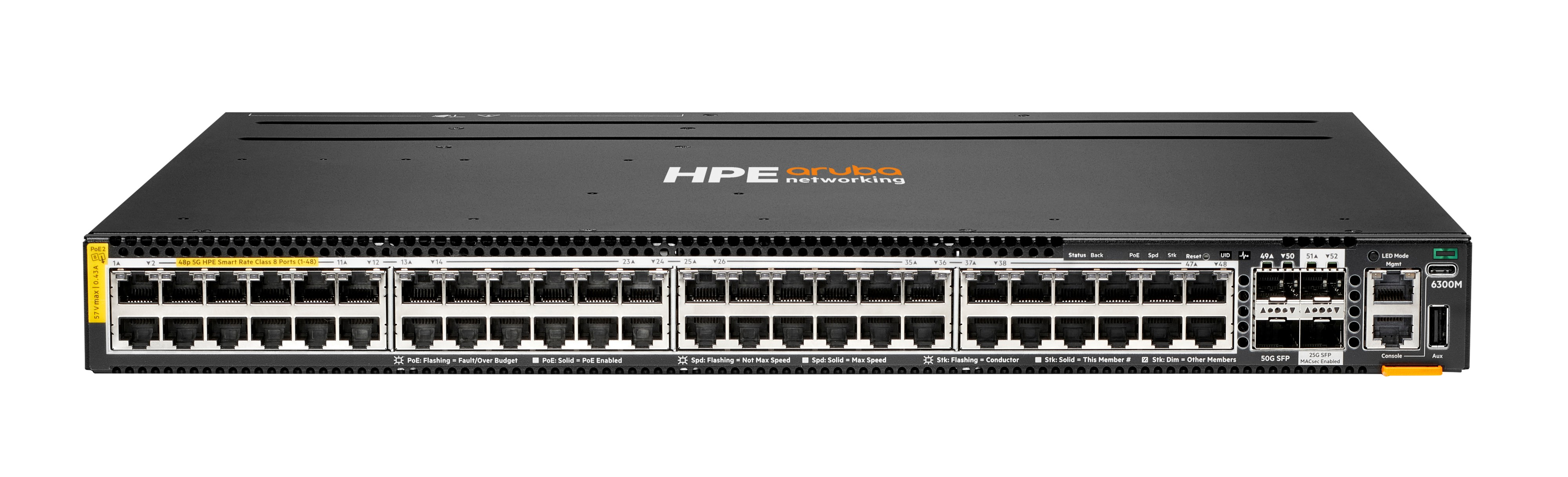 HPE Aruba Networking 6300M 48p 10M/100M/1G Class4 PoE 4p SFP56 50G TAA Switch - Switch - max. Stapelentfernung 10 km - L3 - managed - 48 x 10/100/1000 (PoE+)