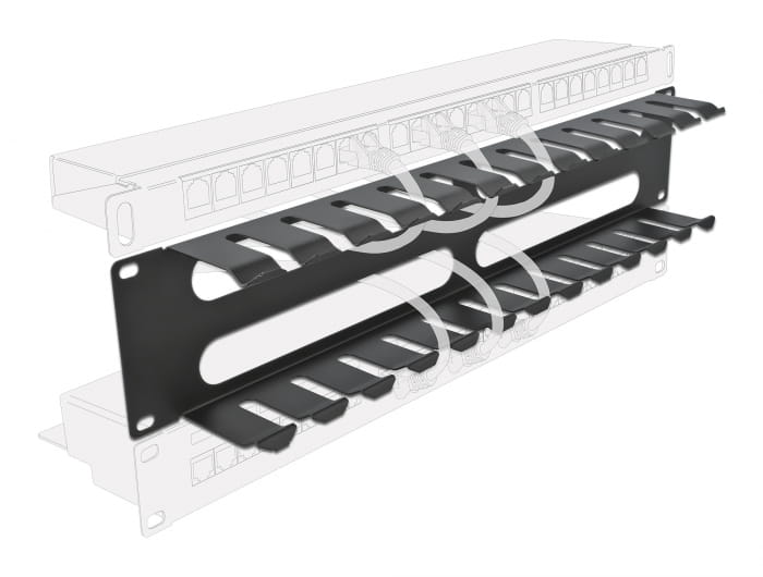 Delock Kabelführungsplatte für Schaltschrank - Schwarz - 2U - 48.3 cm (19")