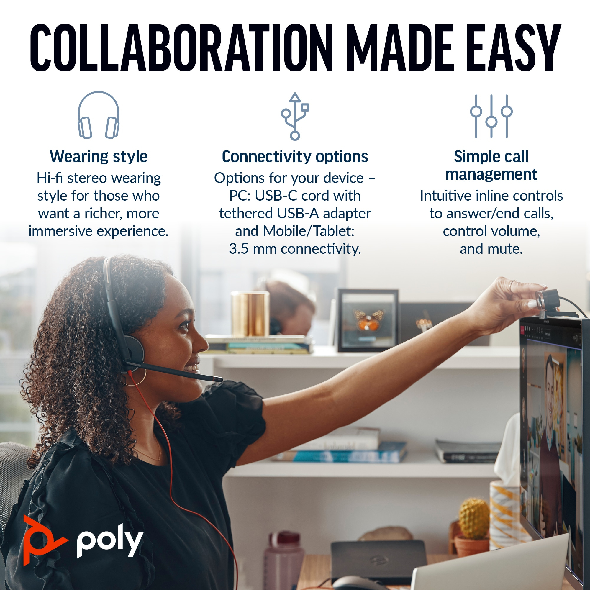 Poly Blackwire 3225 - Blackwire 3200 Series - Headset Poly Blackwire 3225 - Blackwire 3200 Series - Headset