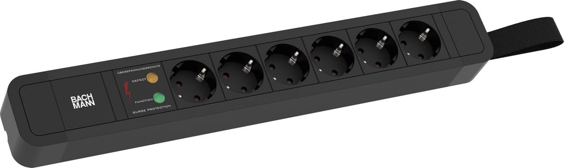 Bachmann PRIMO 2 - Steckdosenleiste - mit Schlaufe, H05VV-F 3G 1,5 mm² mit geerdetem Stecker - Eingabe, Eingang power CEE 7/7 - Ausgangsanschlüsse: 6 (6 x Leistungs-CEE 7/3)