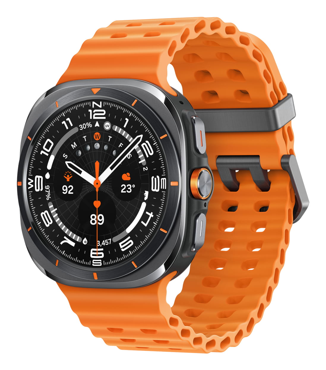 Samsung Galaxy Watch Ultra - 47 mm - titanfarben grau - intelligente Uhr mit Marineband - Gummi - Orange - Bandgröße: S/M/L - Anzeige 3.73 cm (1.5")