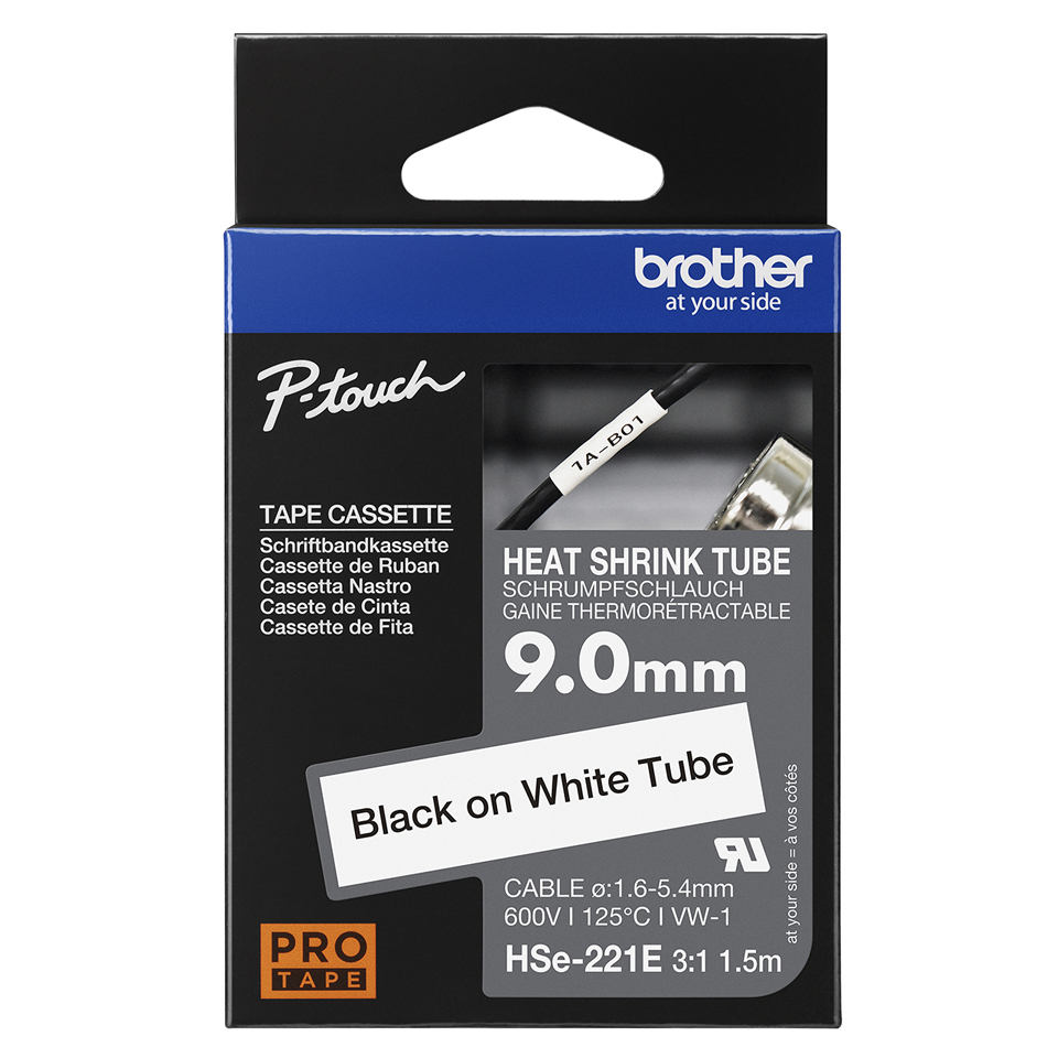 Brother HSe-221E - Schwarz auf Weiß - Roll (0,9 cm x 1,5 m)