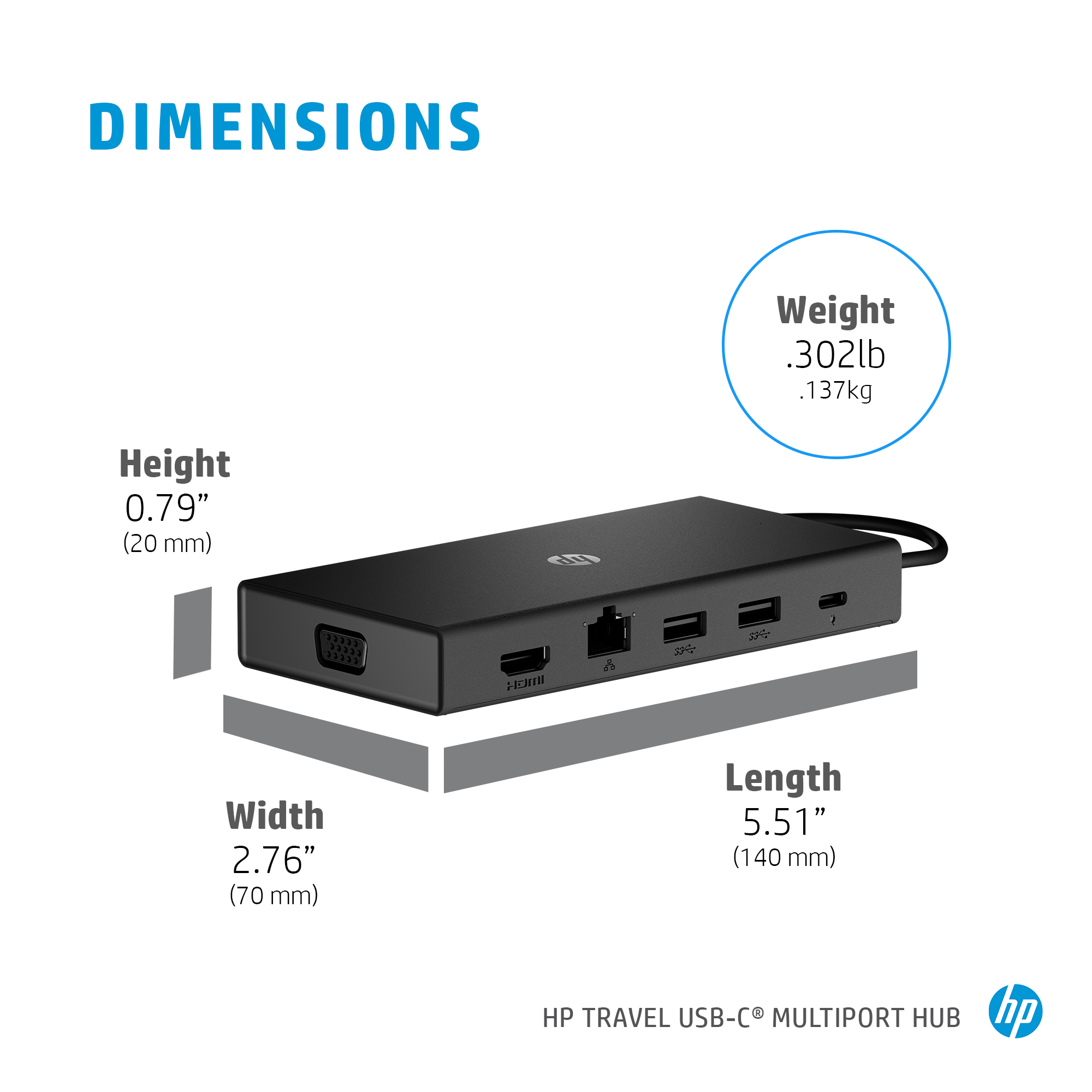 HP USB-C-Reisehub mit mehreren Anschlüssen, Kabelgebunden, USB 3.2 Gen 1 (3.1 Gen 1) Type-C, 10,100,1000 Mbit/s, Schwarz, MicroSD (TransFlash), SD, China