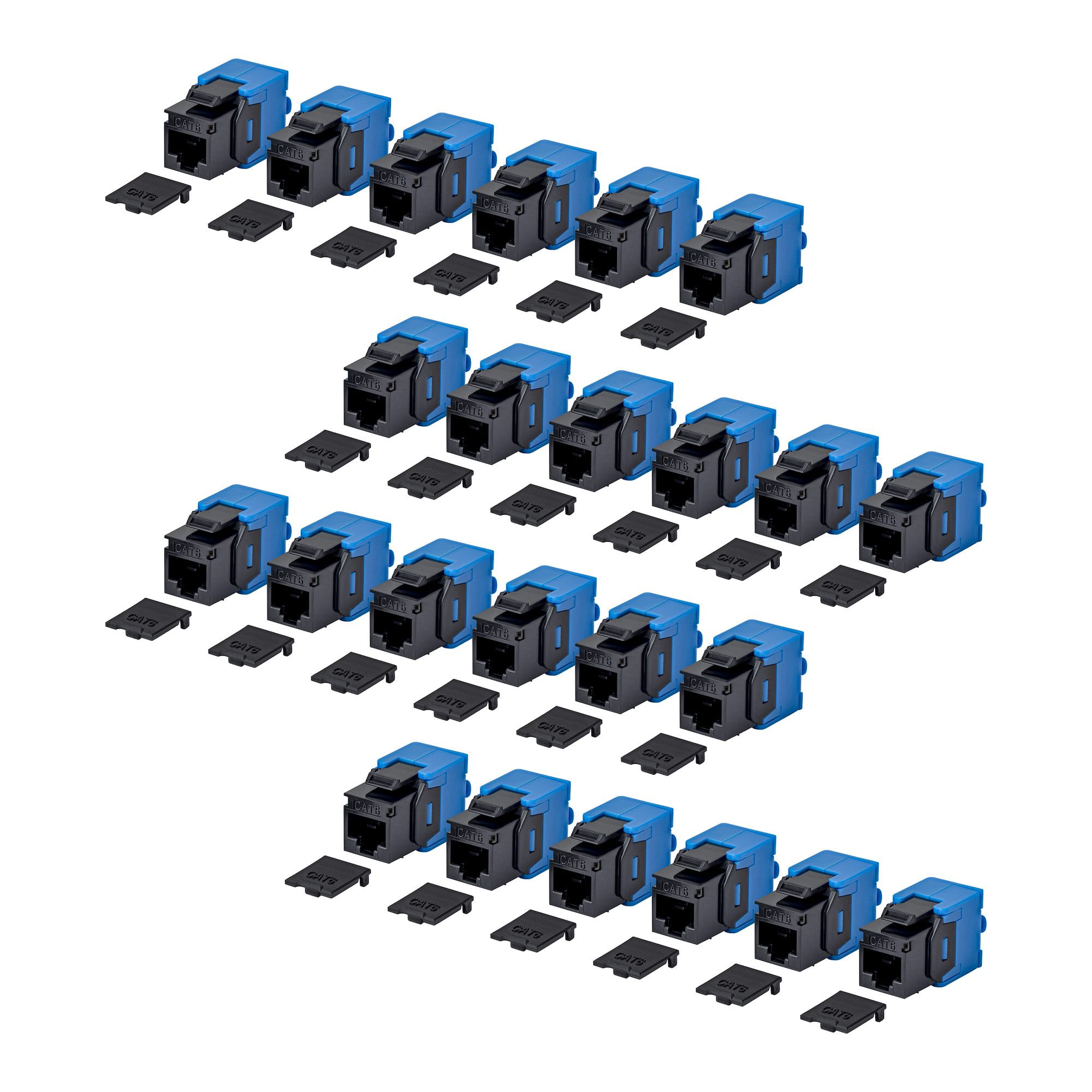StarTech.com Cat6 Keystone Jack Modul, 24er-Pack RJ45 Ethernet Keystone Buchse, UTP Cat6 Wandbuchse, 180 Grad, werkzeuglos, Schwarz, Flach, Schwarz, Blau, RJ-45, Buchse, Buchse, 10GBase-T