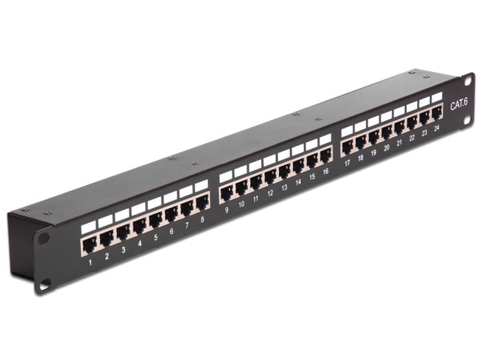 Delock Patch-Panel mit Kopplern - CAT 6 - STP - RJ-45 X 24 - Schwarz - 1U - 48.3 cm (19")