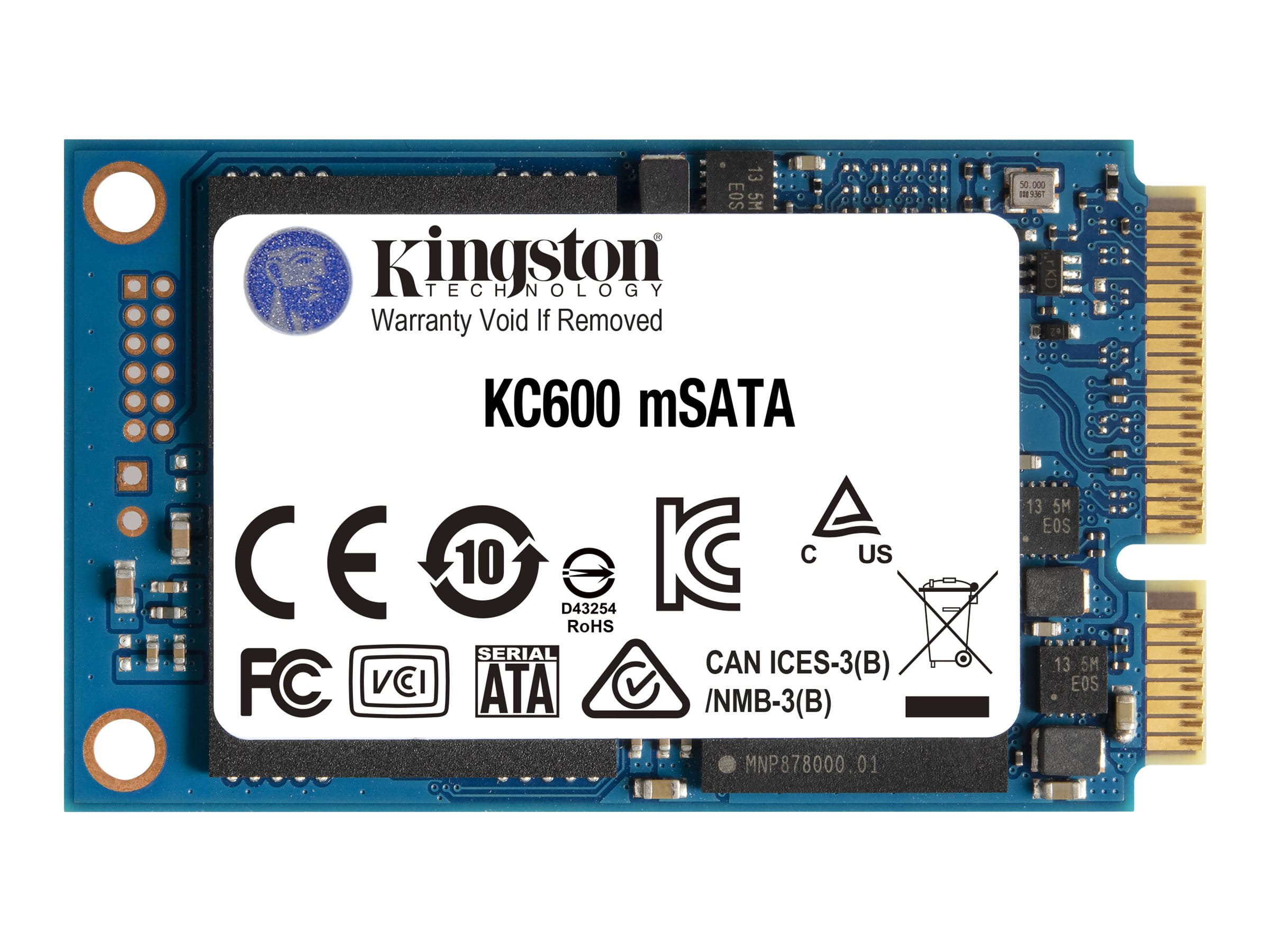 Kingston KC600 - SSD - verschlüsselt - 256 GB - intern - mSATA - SATA 6Gb/s - 256-Bit-AES Self-Encrypting Drive (SED)