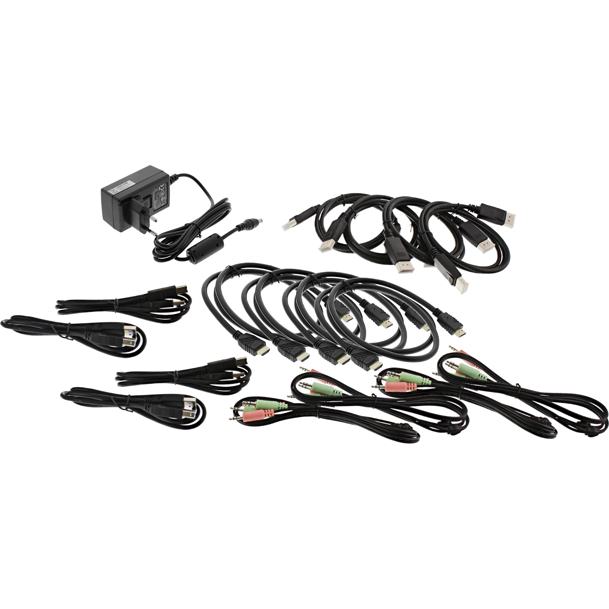 InLine KVM Desktop Switch - 4-fach - Dual Monitor - DP + HDMI - 4K - USB 3.0 - Audio