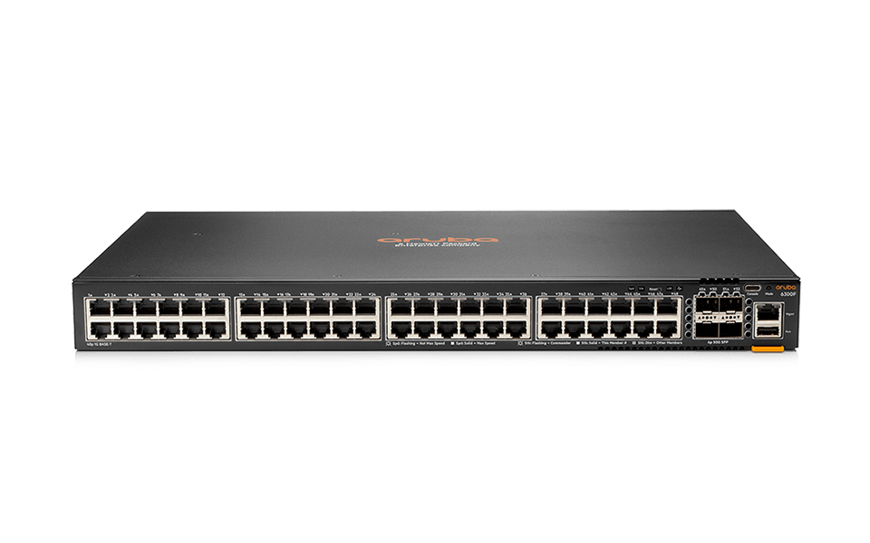 HPE Aruba Networking 6300F - Switch - L3 - managed - 48 x 10/100/1000 + 4 x 1 Gigabit / 10 Gigabit / 25 Gigabit / 50 Gigabit SFP56 (Uplink / Stacking)