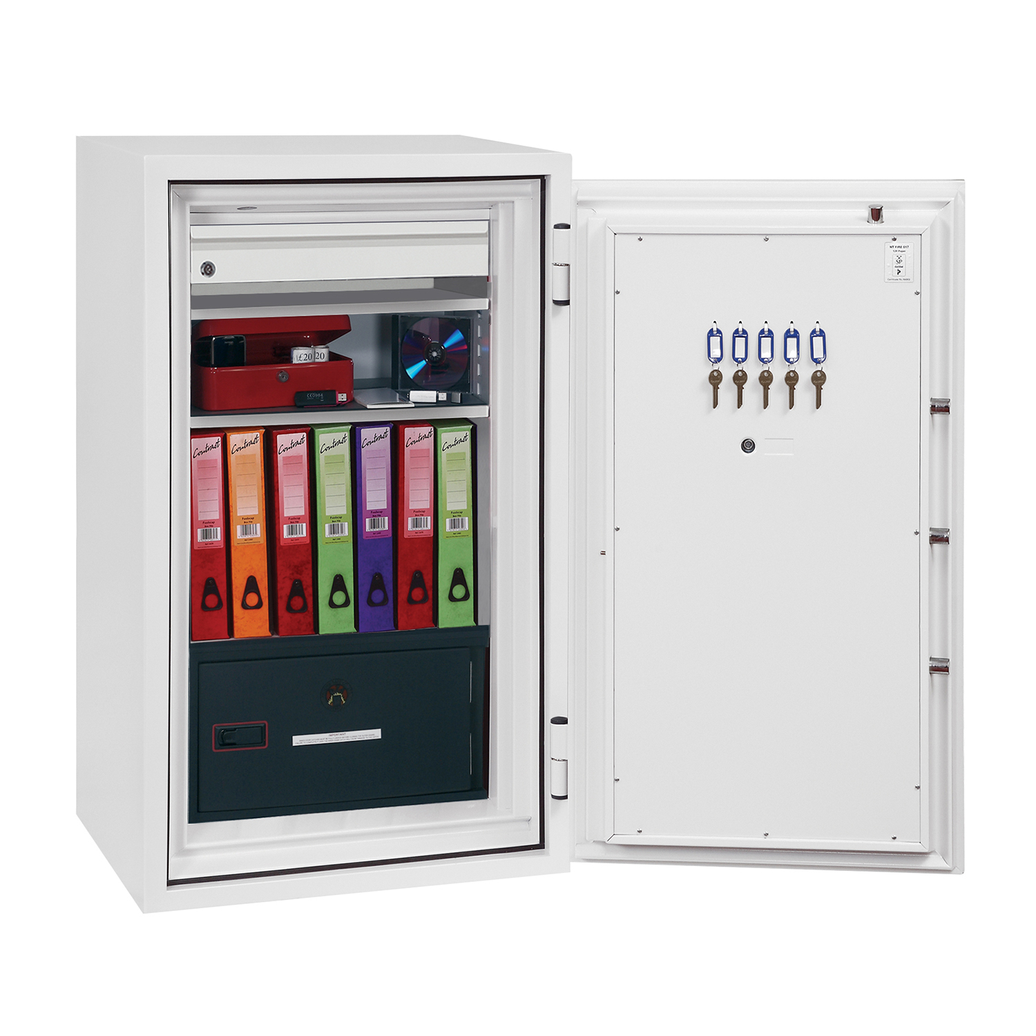 Phoenix Safe Co. Datacombi, Frei stehend sicher, 63 l, Weiß, Schlüssel, 2 Regale, Dokument, Kleine Elektronik
