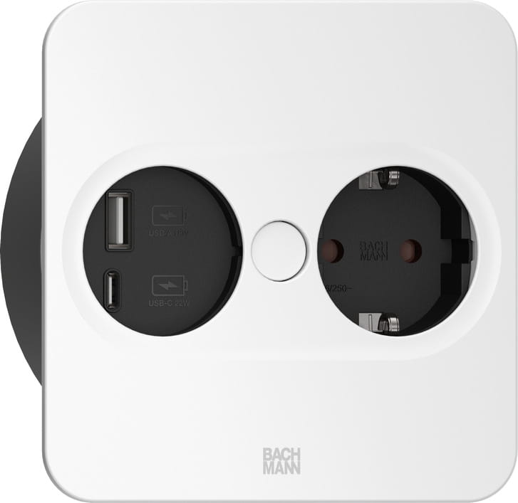 Bachmann 946.205, Type F + USB A + USB C, Desktop eingebettet, 4 cm, Edelstahl, Metall, Kunststoff, IP20