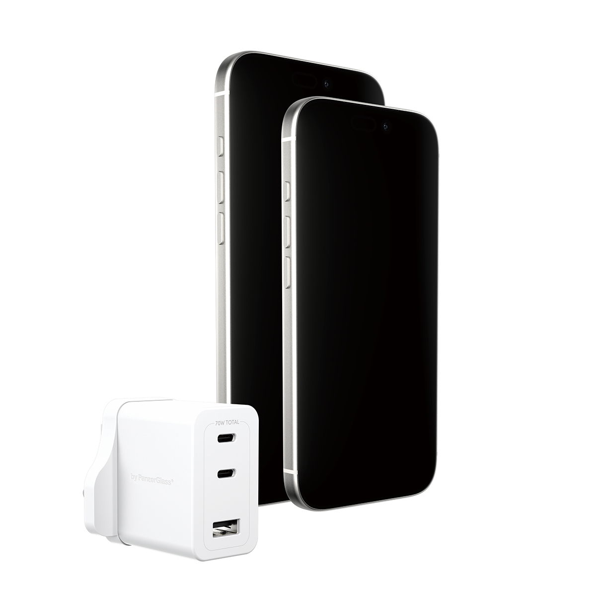 PanzerGlass empower™ by ® Turbo 70W Ladegarät inkl. 2 x USB-C + USB-A | UK Anschluss | Silber Weiß, Weiß