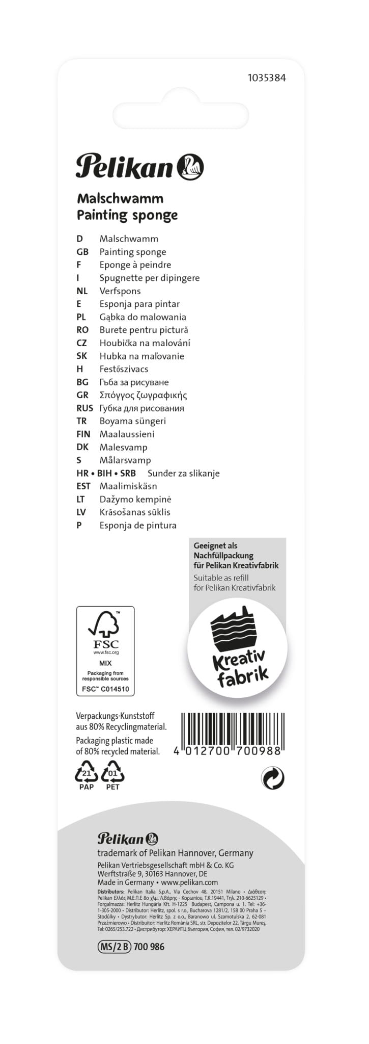 Pelikan Malschwämme 2 Stück, Gelb, 2 Stück(e), 3 Jahr(e), Deutschland, Sichtverpackung