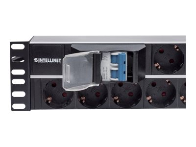 Intellinet 19" 2U Rackmount 15-Way Power Strip - German Type", With Double Air Switch, 3m Power Cord - Steckdosenleiste (Rack - einbaufähig)
