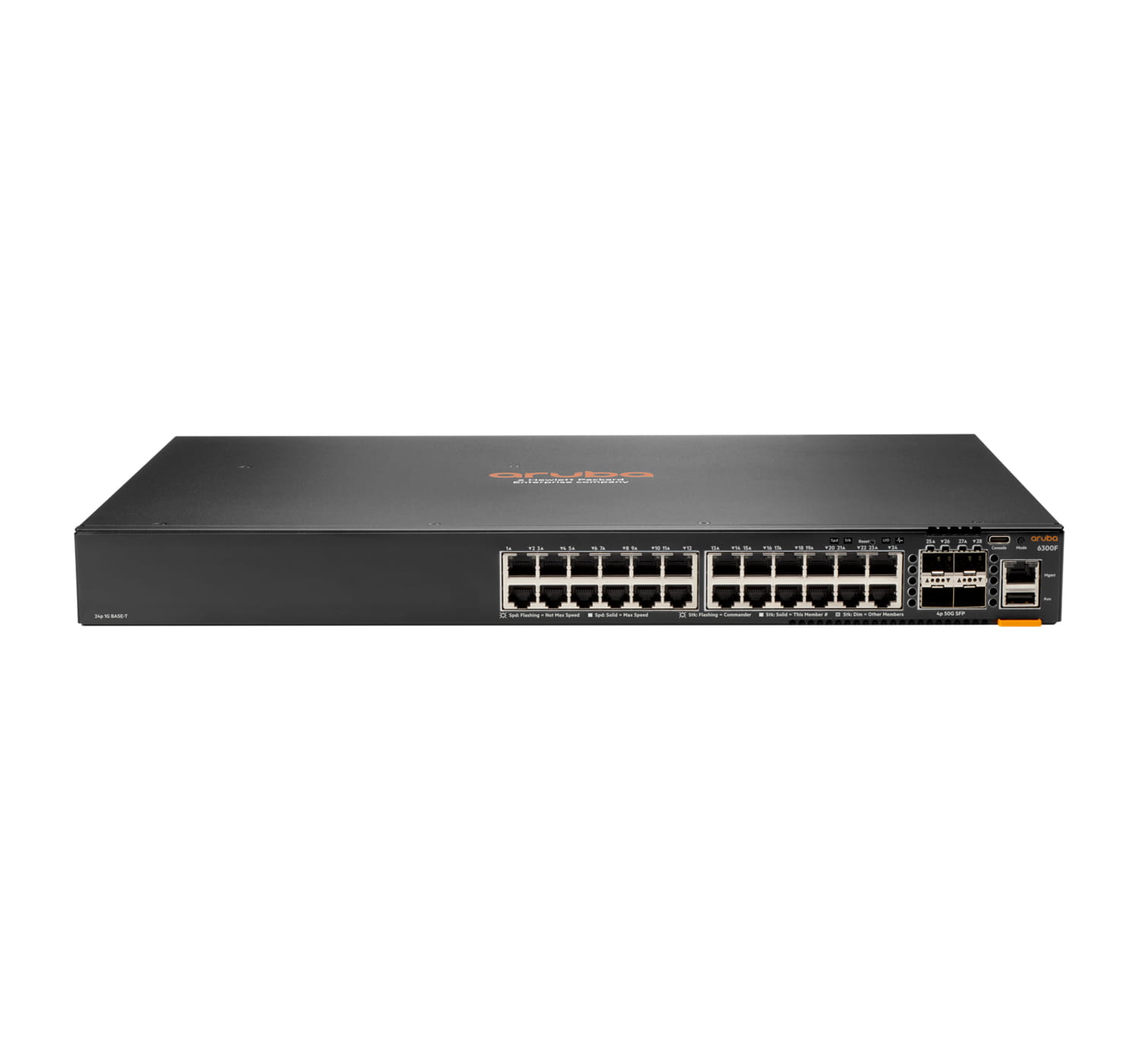 HPE Aruba Networking 6300F - Switch - L3 - managed - 24 x 10/100/1000 + 4 x 1 Gigabit / 10 Gigabit / 25 Gigabit / 50 Gigabit SFP56 (Uplink / Stacking)