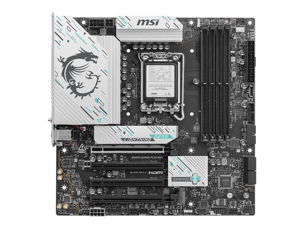 MSI B860M GAMING PLUS WIFI - Motherboard - micro ATX - LGA1851 Sockel - B860 Chipsatz - USB-C 3.2 Gen2, USB-C 3.2 Gen 1, USB 3.2 Gen 1 - 5 Gigabit Ethernet, Wi-Fi 7, Bluetooth - Onboard-Grafik (CPU erforderlich)