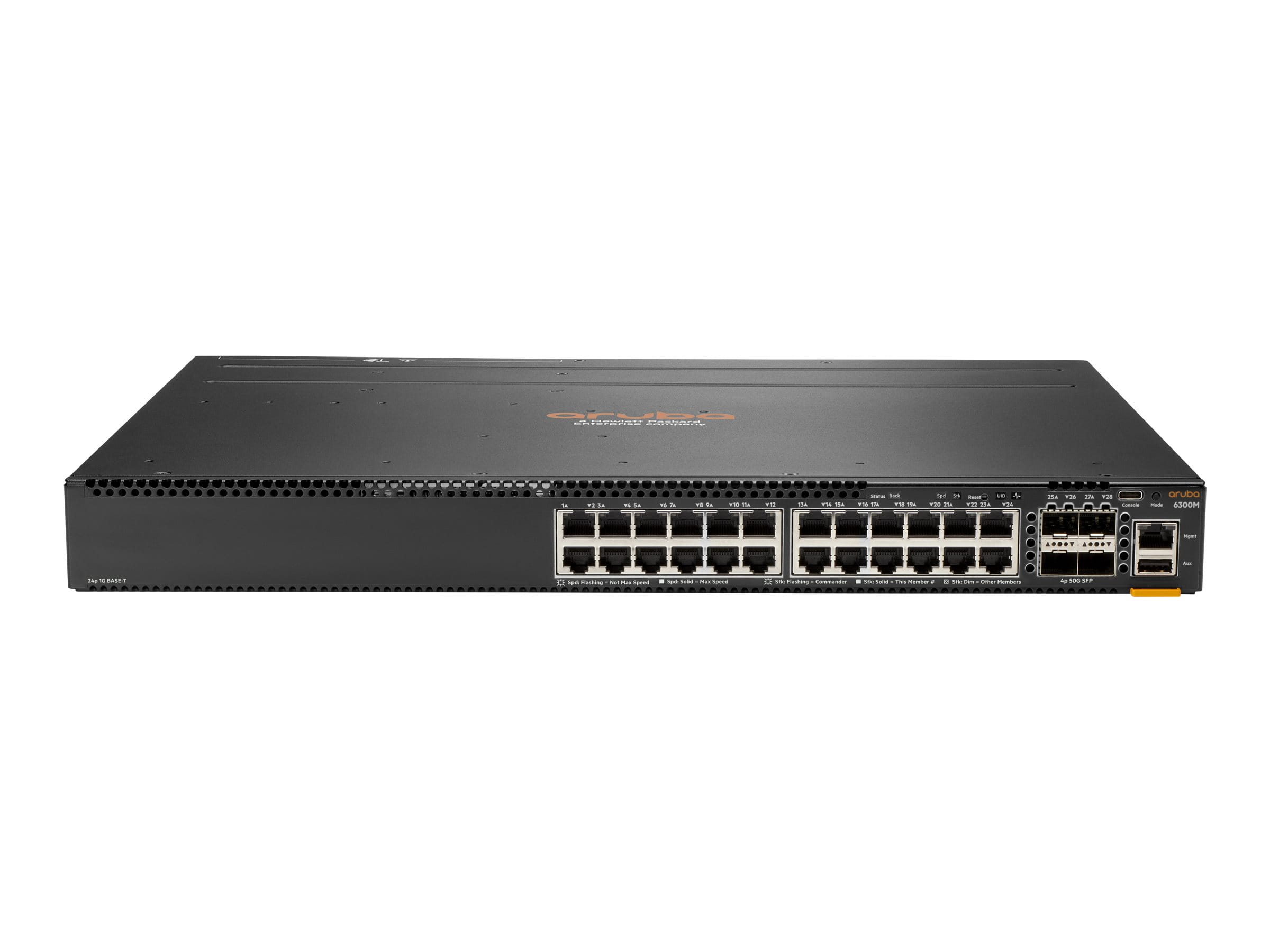 HPE Aruba Networking 6300M - Switch - L3 - managed - 24 x 10/100/1000 + 4 x 1 Gigabit / 10 Gigabit / 25 Gigabit / 50 Gigabit SFP56 (Uplink / Stacking)
