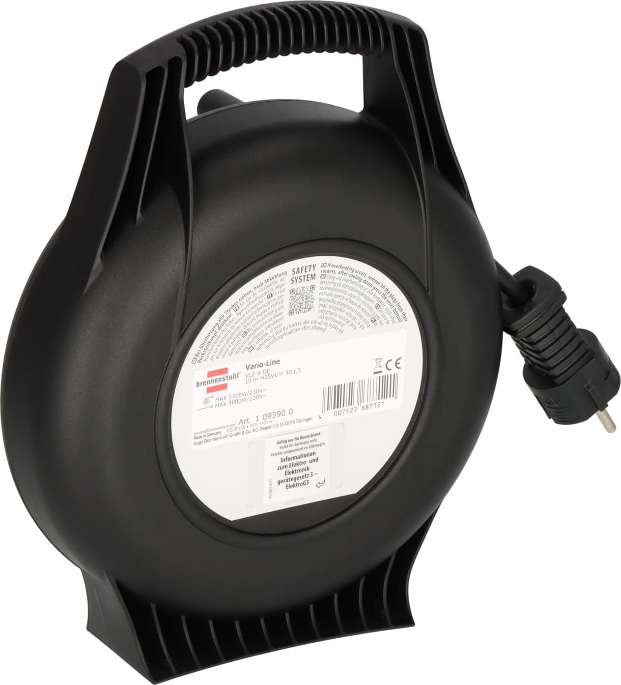 Brennenstuhl 1093900, 10 m, Drinnen, IP20, Schlagfest, Überhitzungsschutz, Kunststoff, Polyvinylchlorid (PVC), Schwarz